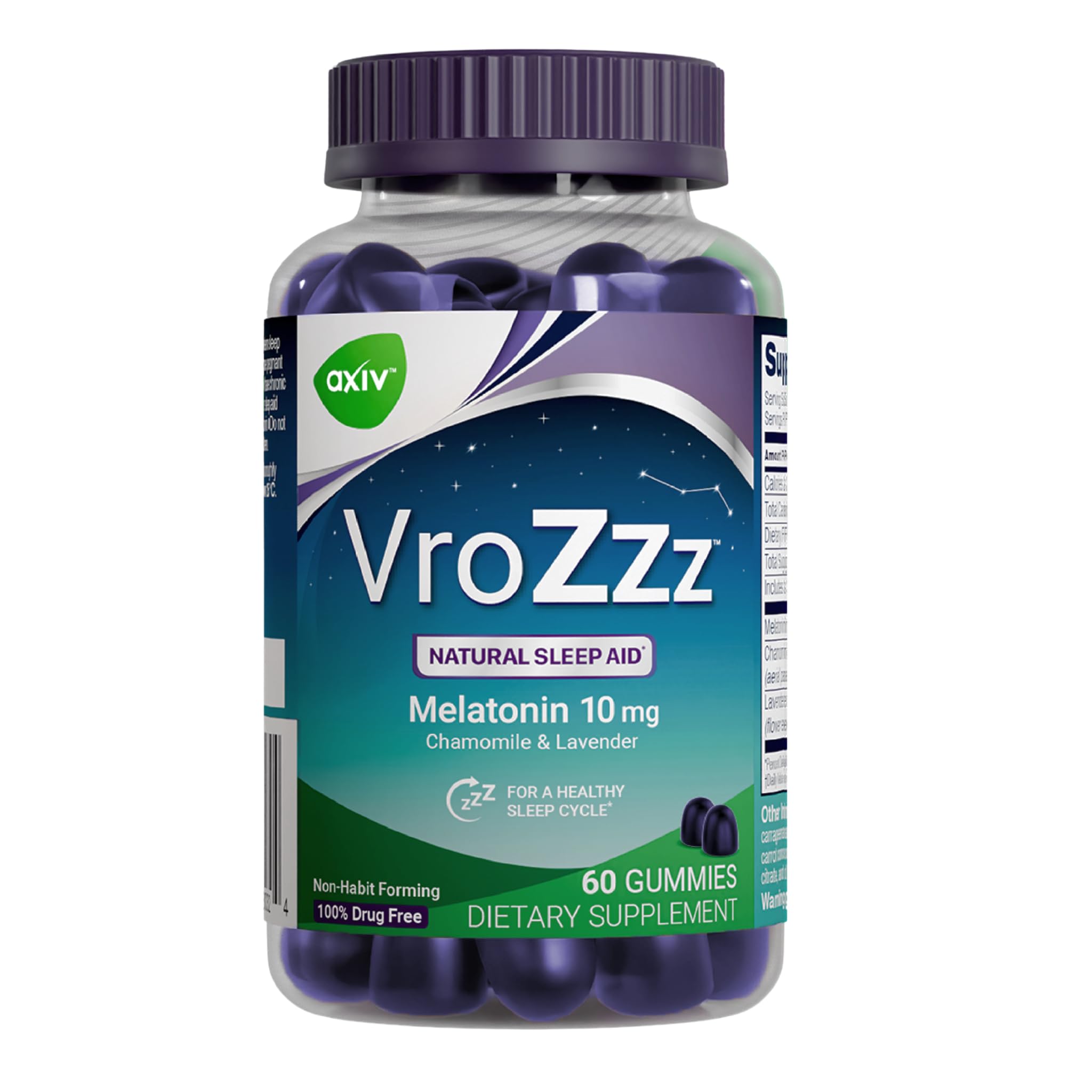 AXIV VroZzz gomitas sueño 10 mg para empezar la noche con calma y regular la rutina.