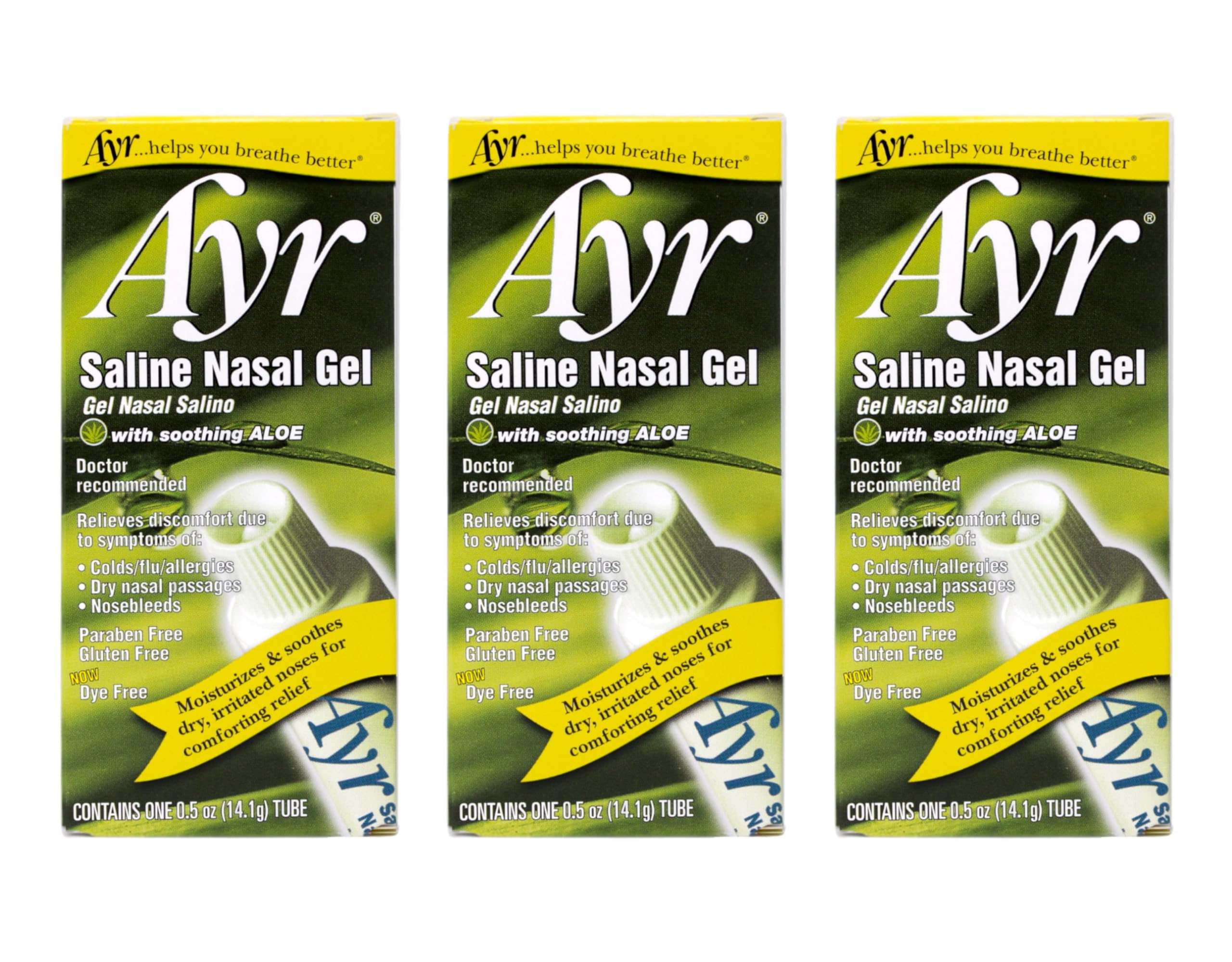 Ayr gel nasal salino con aloe, tubo 0,5 oz, para sequedad nasal