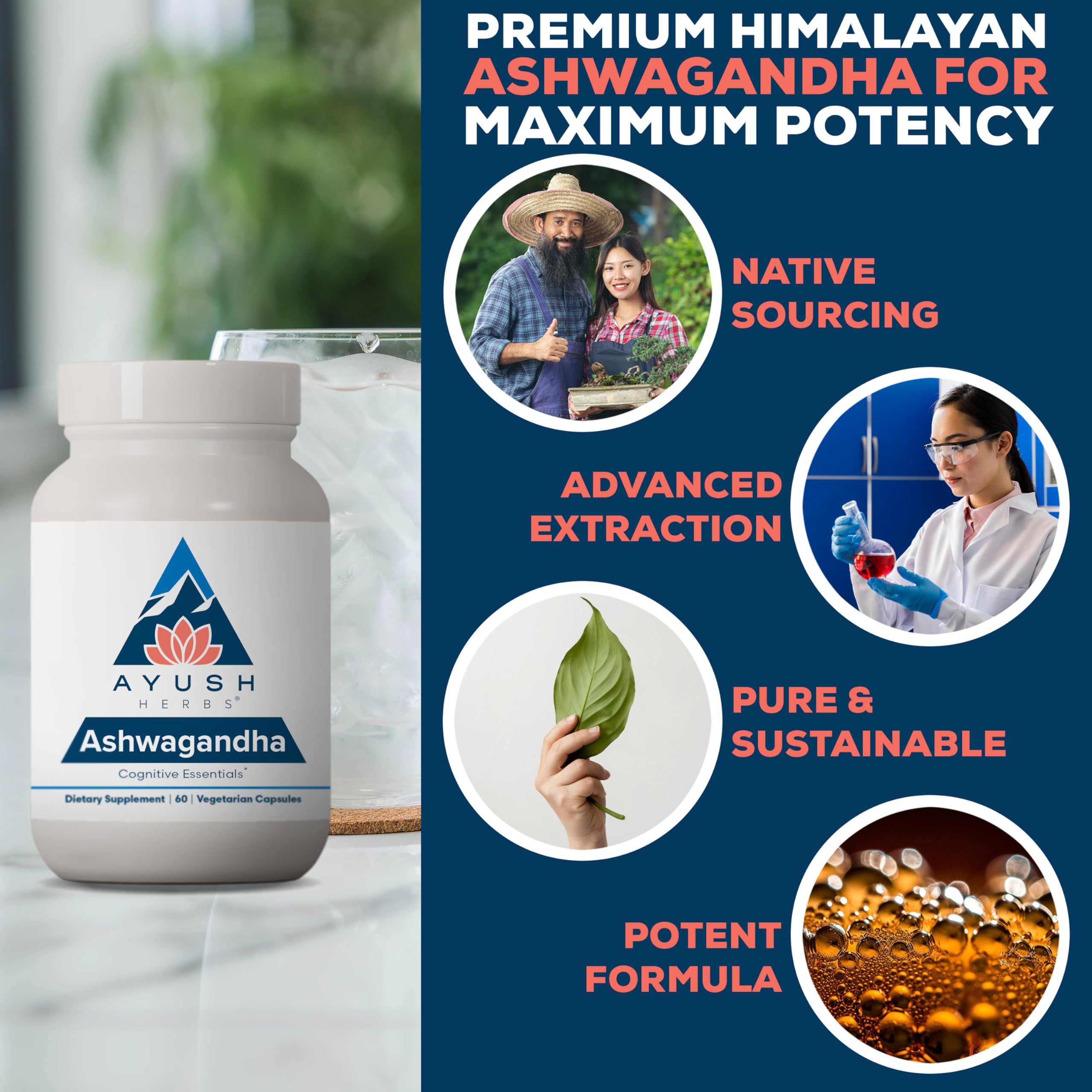 Ayush Herbs Ashwagandha: cápsulas pureza-y-potencia para soporte diario