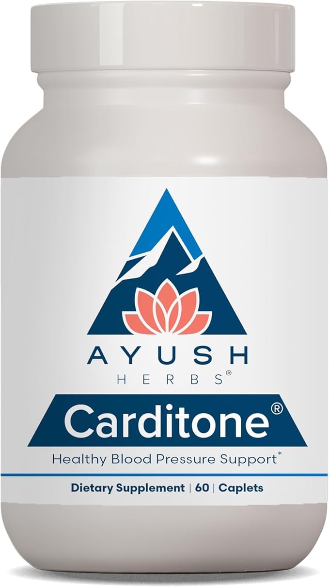 Ayush Herbs Carditone, botella de cápsulas para apoyo cardiovascular diario