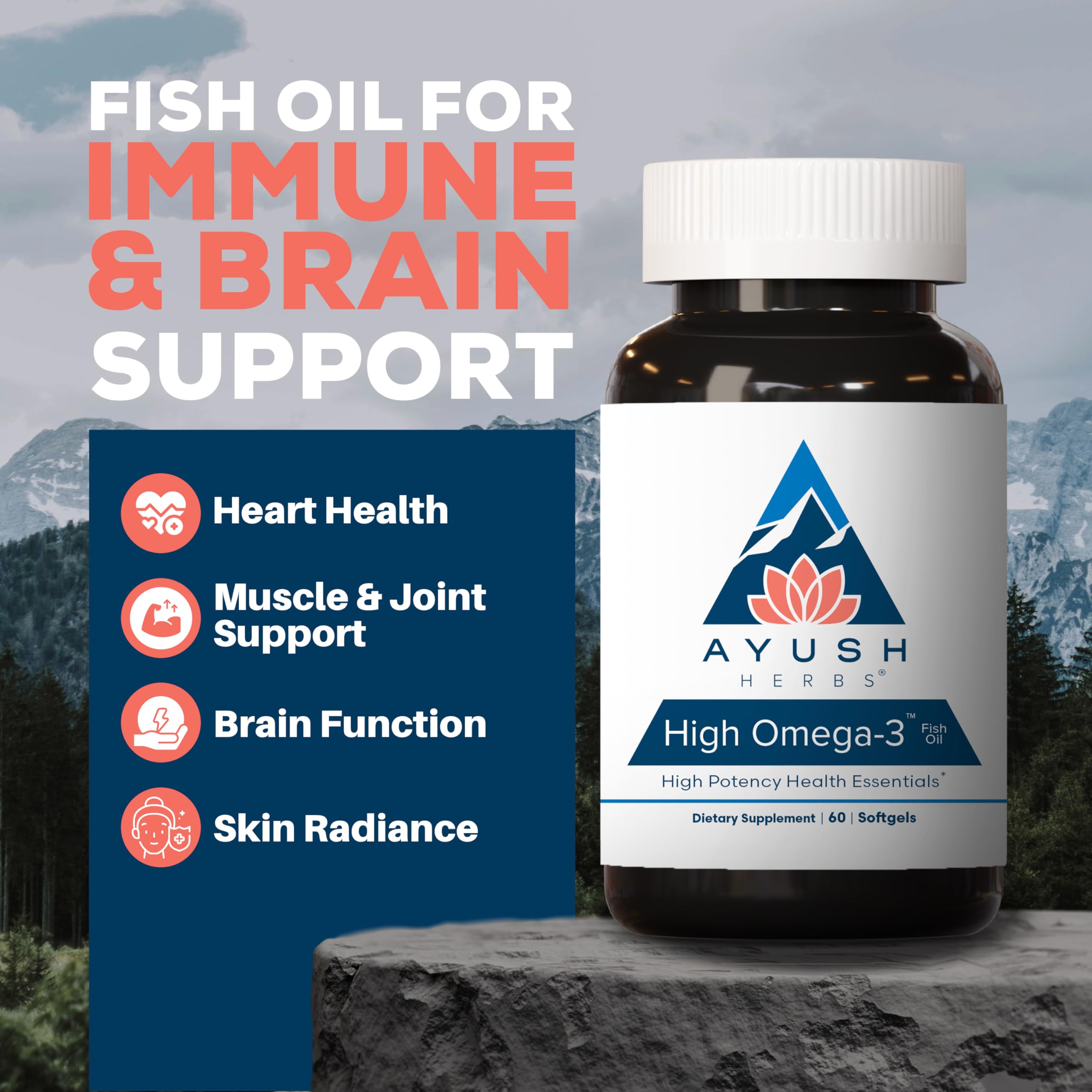 Ayush Herbs High Omega 3: cápsulas suaves con sabor a limón para comodidad diaria.