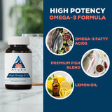 Ayush Herbs High Omega 3: envase trasero mostrando composición y dosis.
