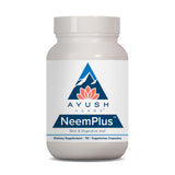 Frasco de cápsulas de Neem Plus de Ayush Herbs para apoyo digestivo diario.