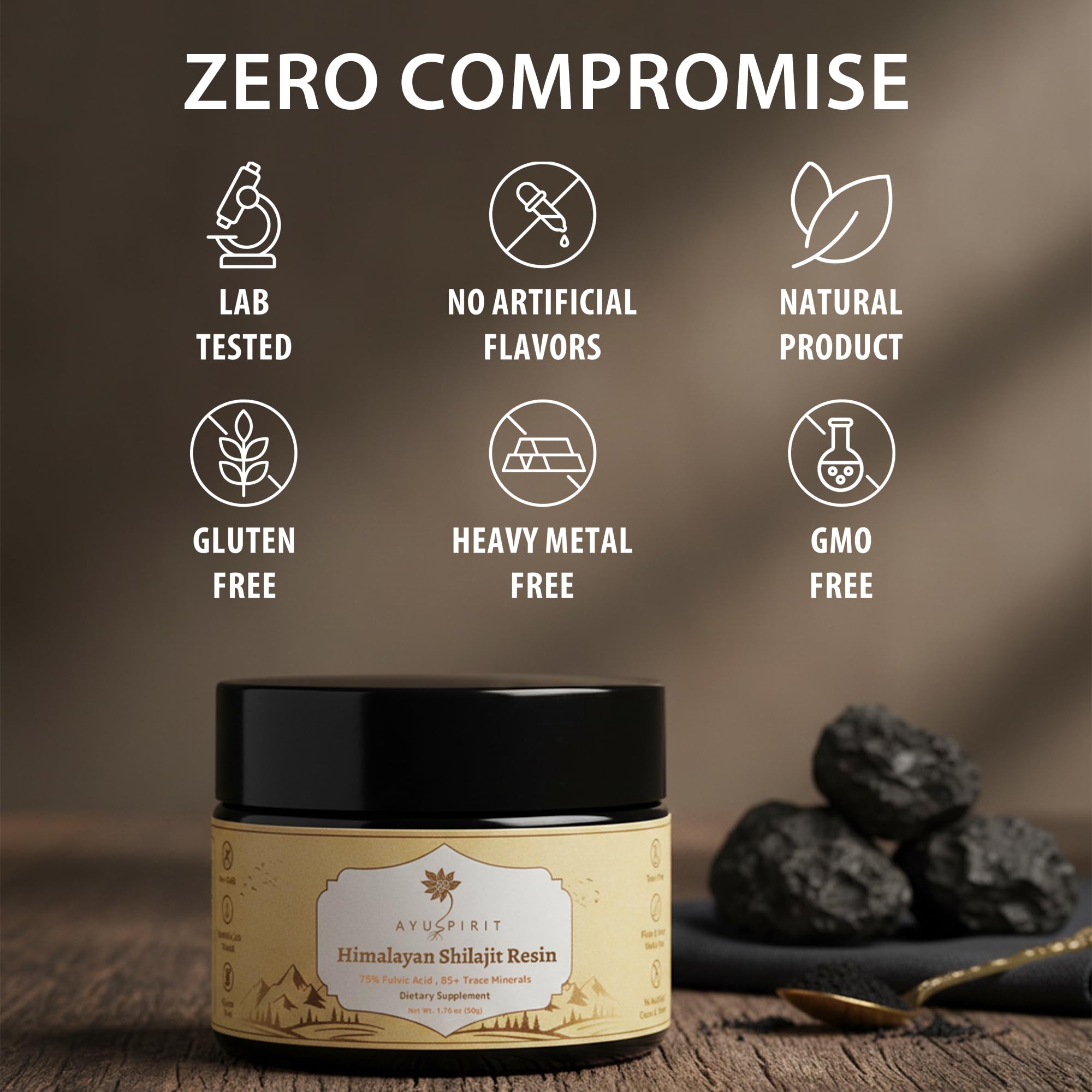 AYUSPIRIT Shilajit en taza con agua caliente para una ingesta suave.