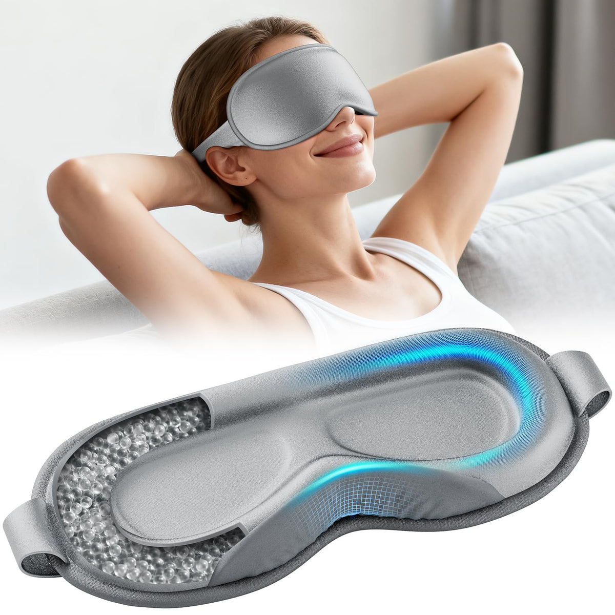Azang antifaz peso para dormir, vista frontal, presión suave para relajación.