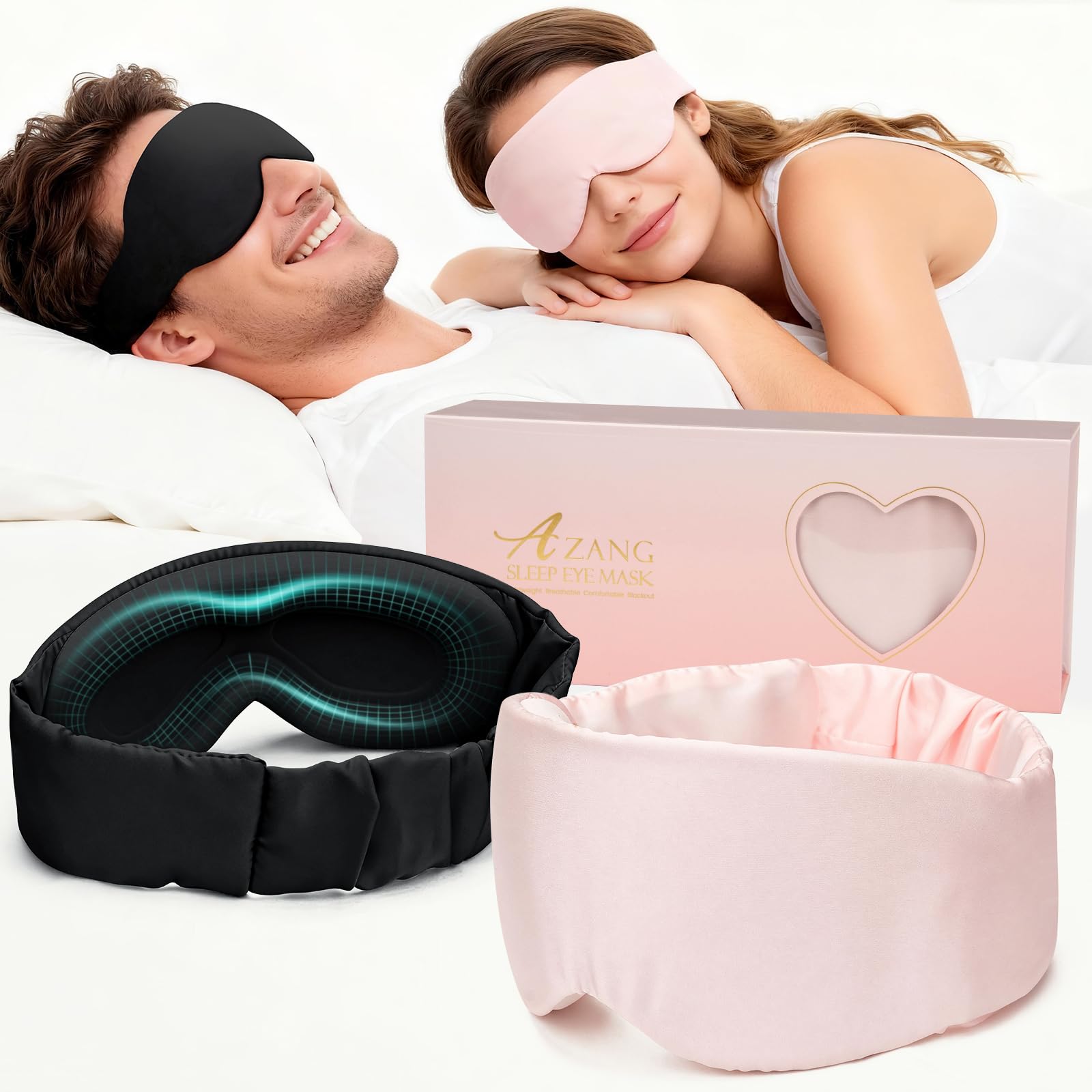 Azang Silk Sleep Mask: presentación de dos máscaras suaves, regalo perfecto para descansar