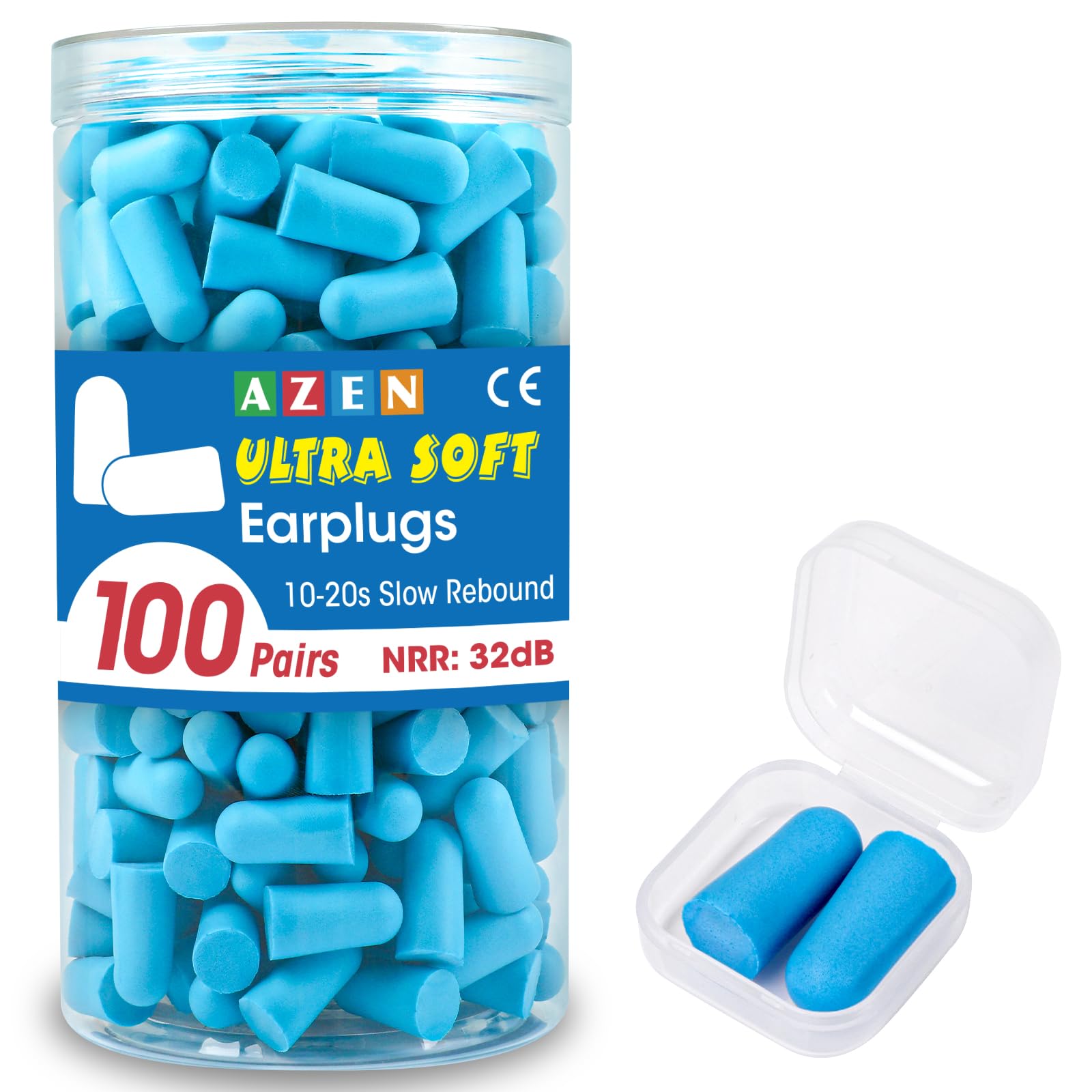 AZEN tapones auditivos, 32 dB de reducción, color azul lago, protección para dormir.