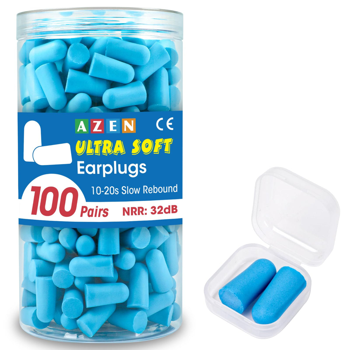 AZEN tapones auditivos, 32 dB de reducción, color azul lago, protección para dormir.