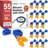 AZEN tapones de silicona 55 pares con cordón para viaje e higiene.