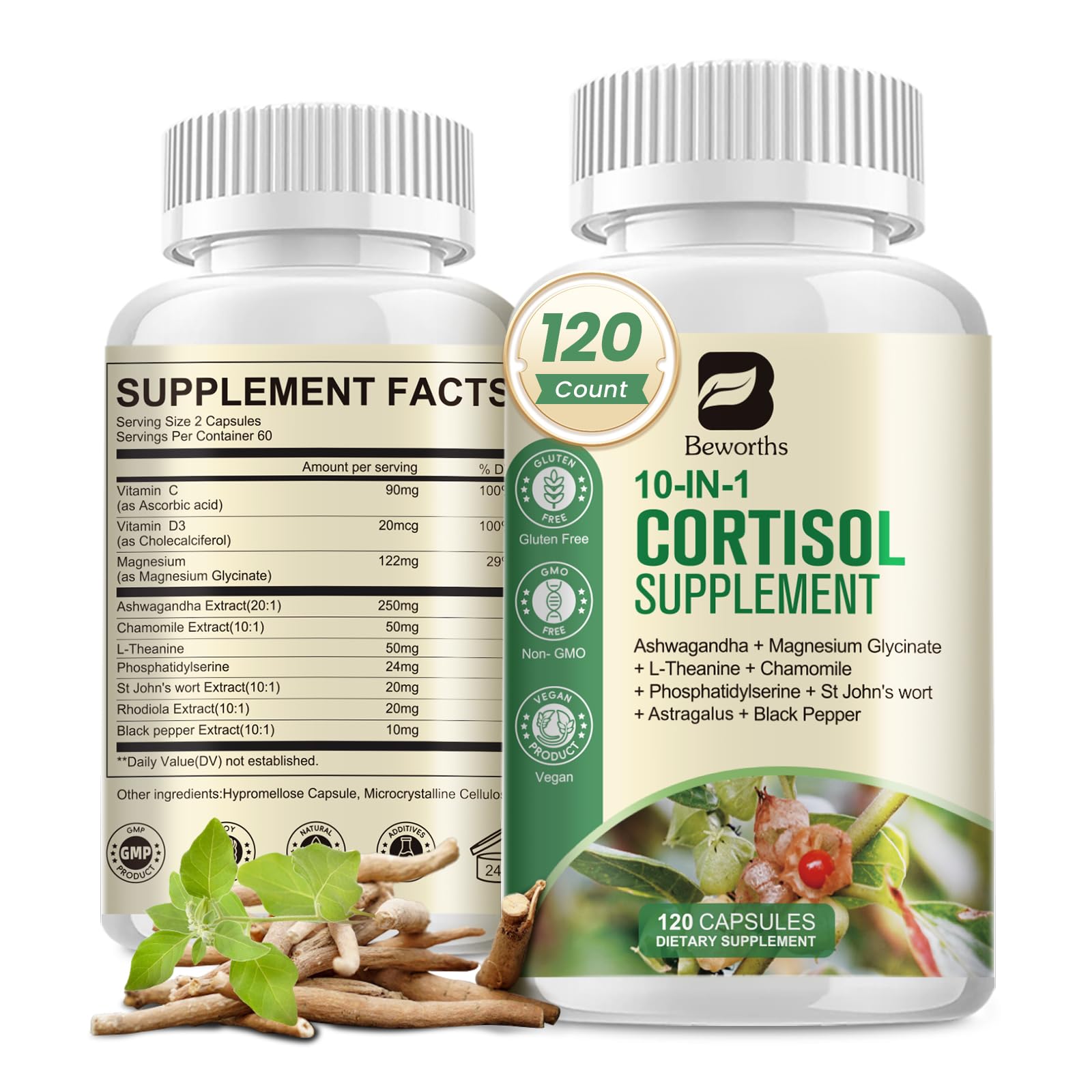 B BEWORTHS Cortisol Detox en envase, apoyo diario para equilibrio.