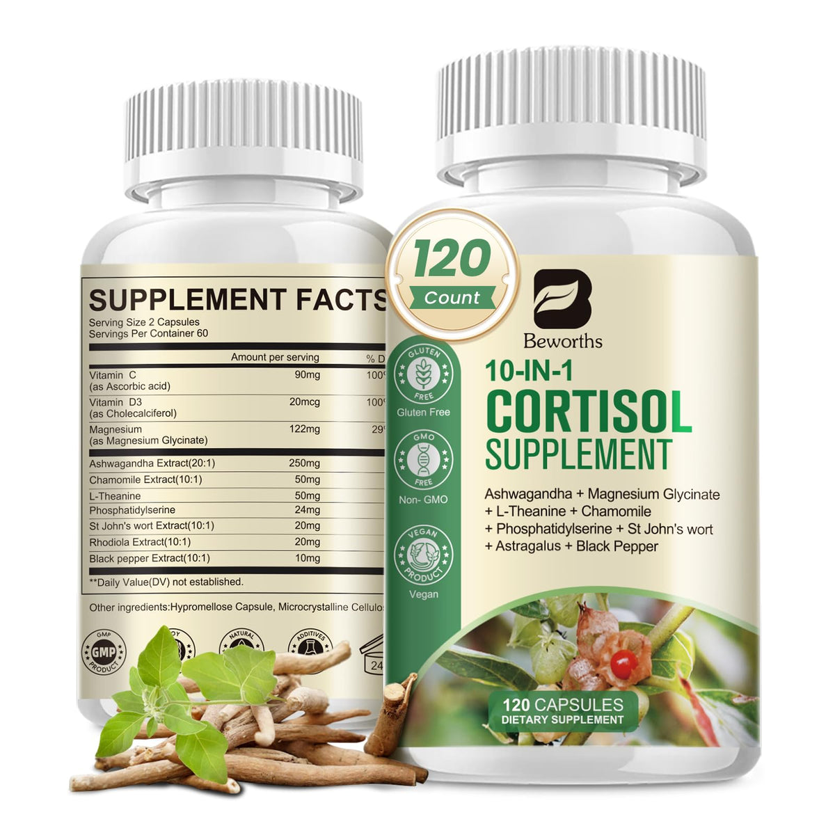 B BEWORTHS Cortisol Detox en envase, apoyo diario para equilibrio.