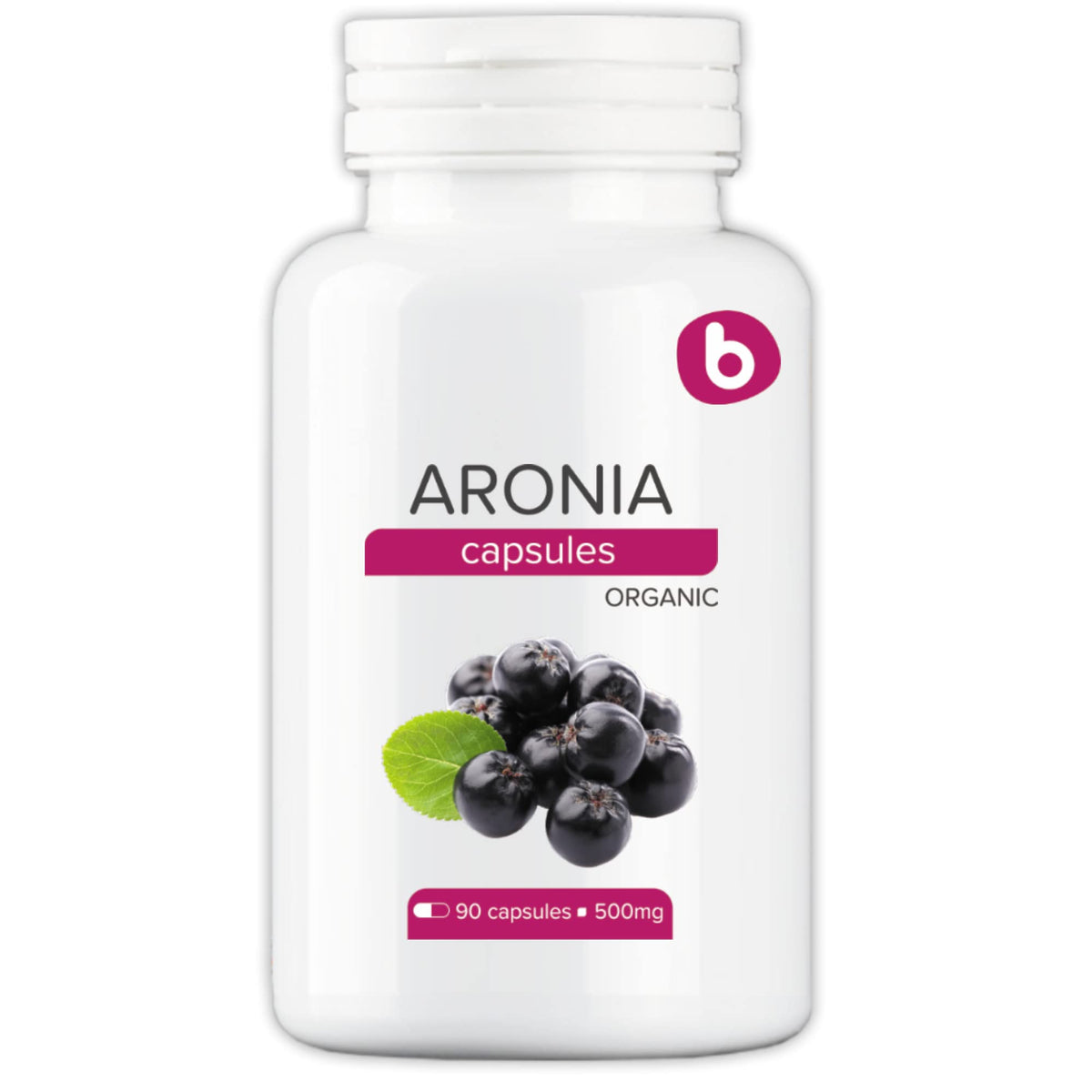 Cápsulas de aronia orgánica de la marca b en envase práctico para uso diario