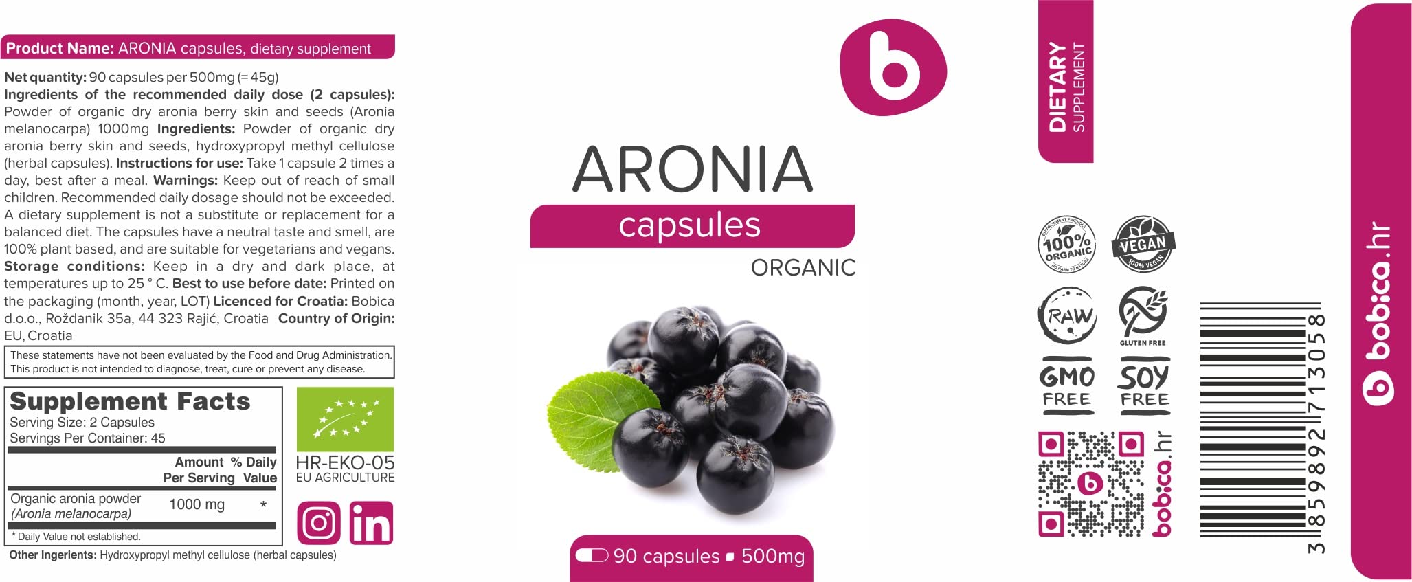Frasco de b con aronia y certificado GMP