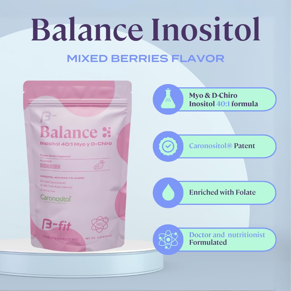 Polvo sabor frambuesa de B-FIT B Inositol Balance para batidos diarios.