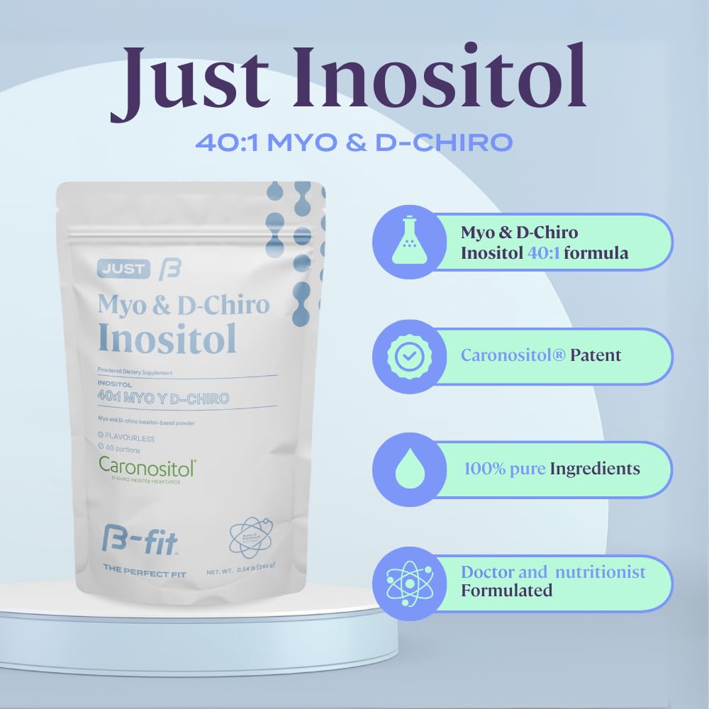 Cuchara de una porción de B-FIT B Inositol para mezclar.