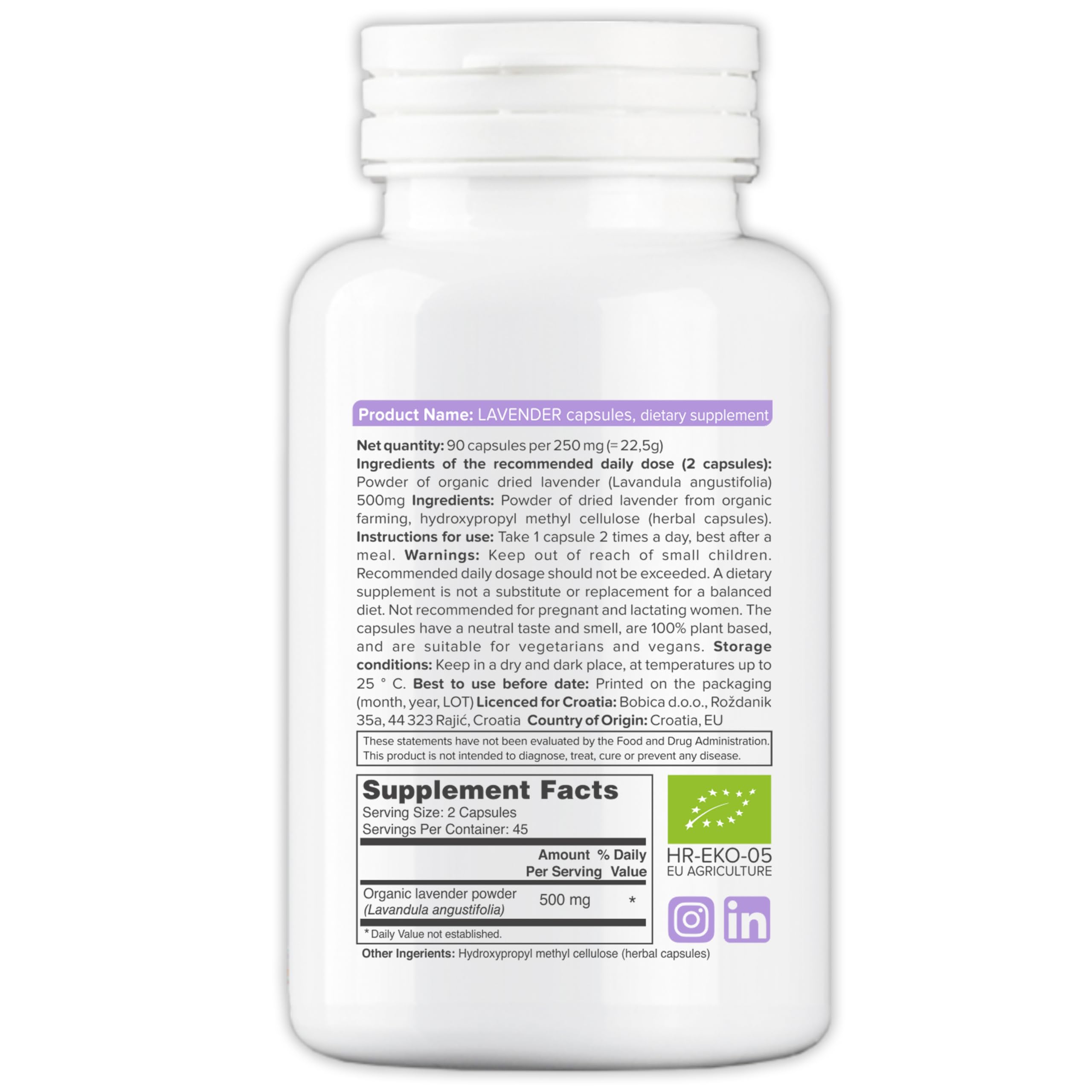 Etiqueta clara de lavanda orgánica de la marca b para tranquilidad natural.