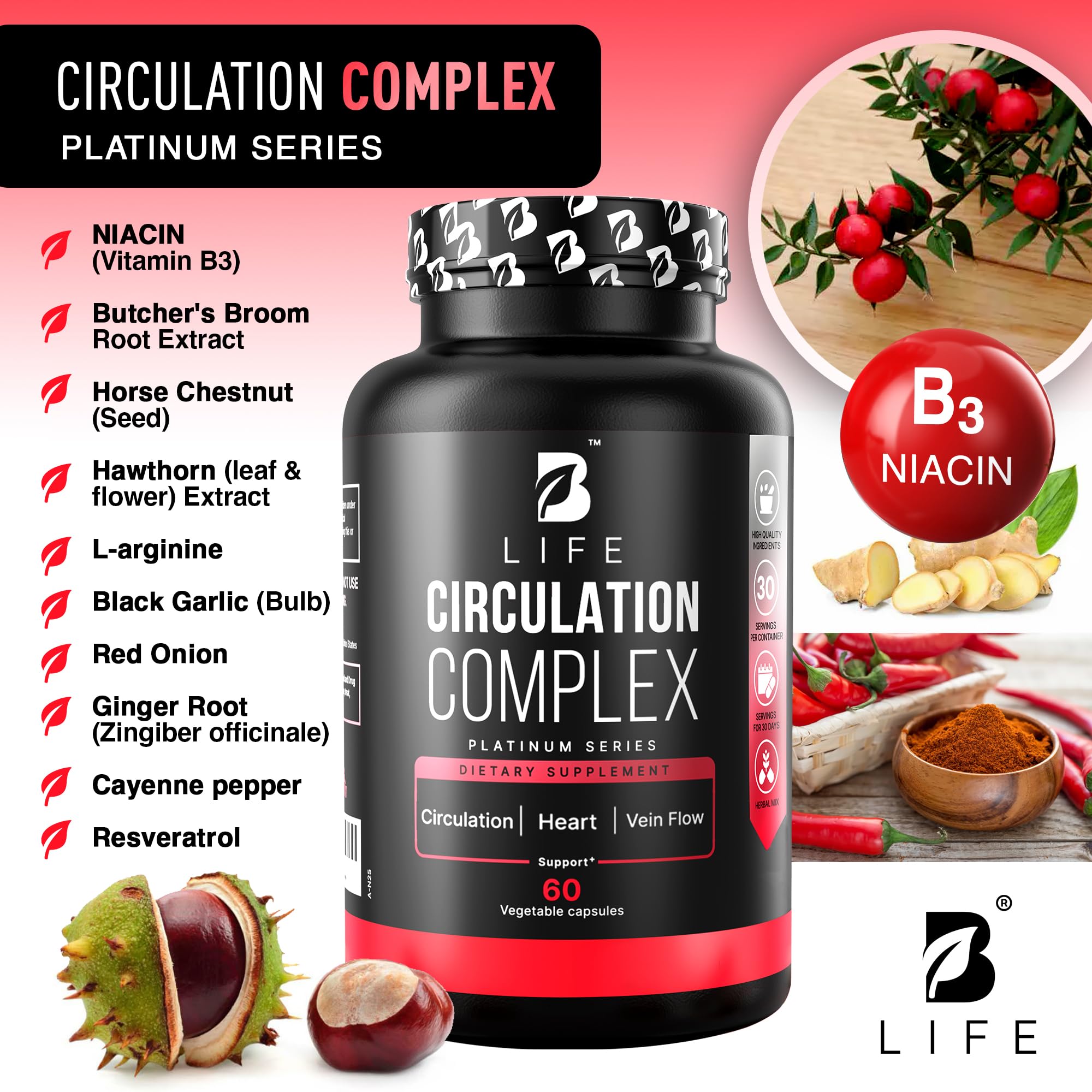 B Life fórmula con L-arginina y resveratrol para el flujo sanguíneo