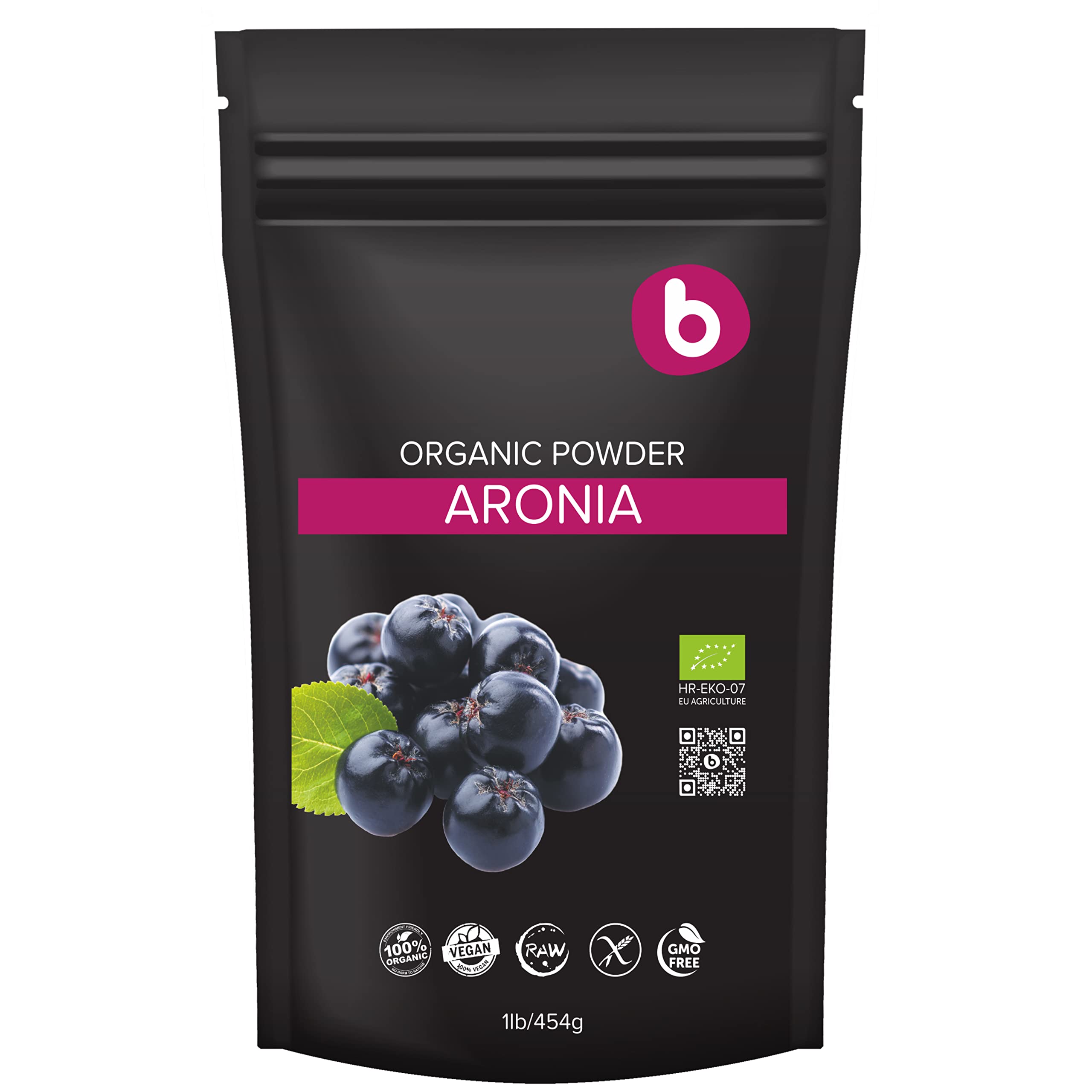 Polvo de Aronia Negra de la marca b en envase, ideal para batidos nutritivos.