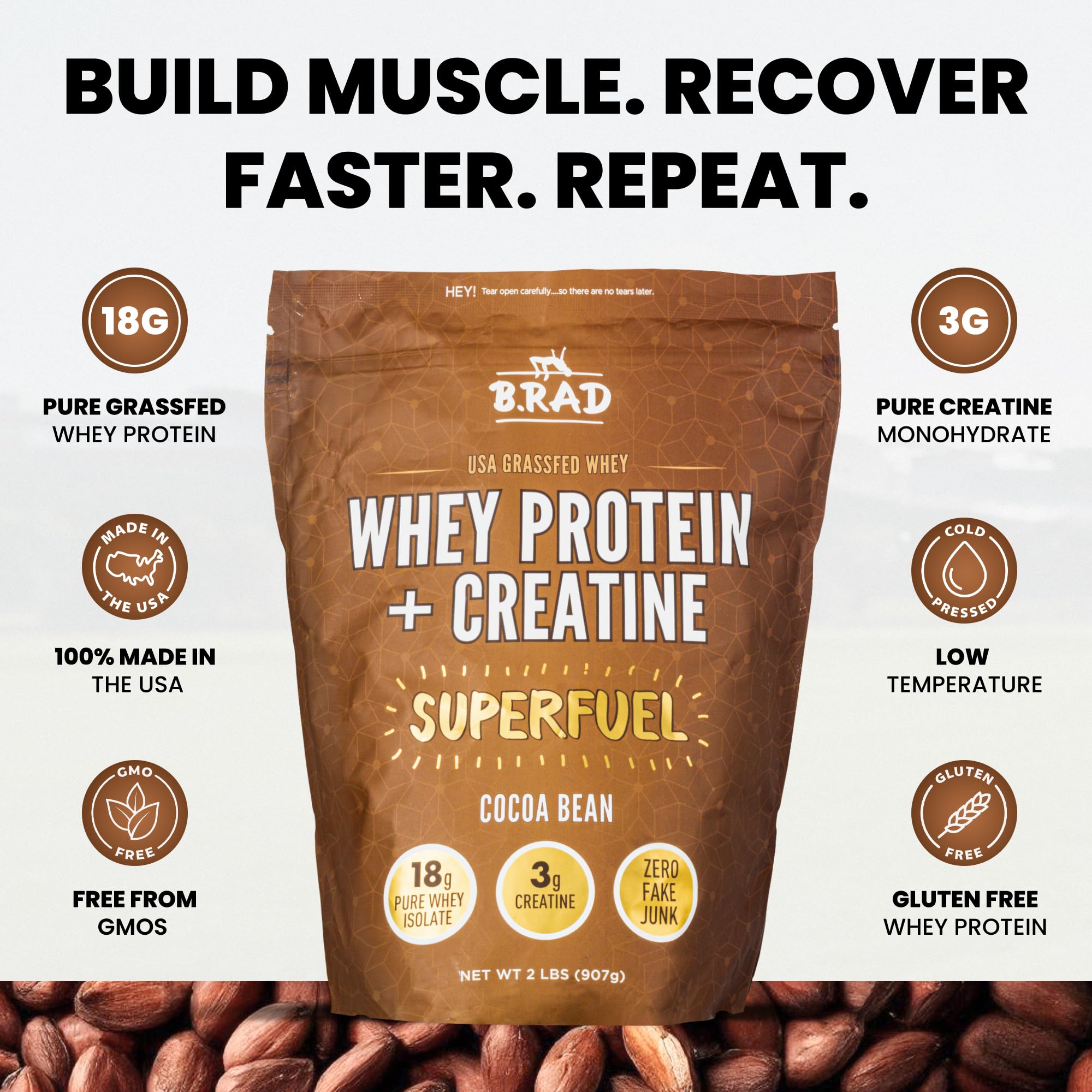 B.rad Superfuel whey aislada de pastoreo con alta pureza.