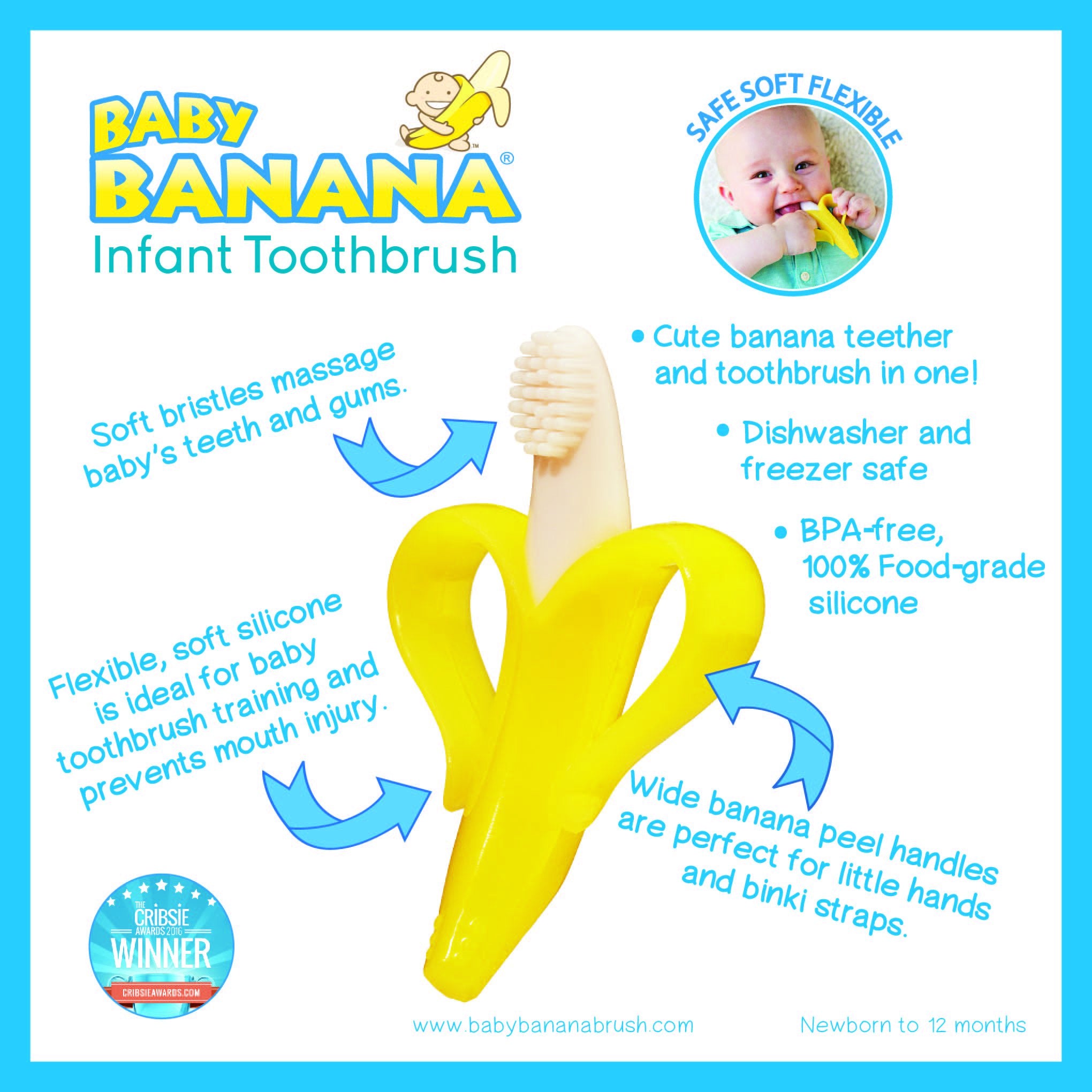 Baby Banana: diseño apto para congelador para alivio refrescante.