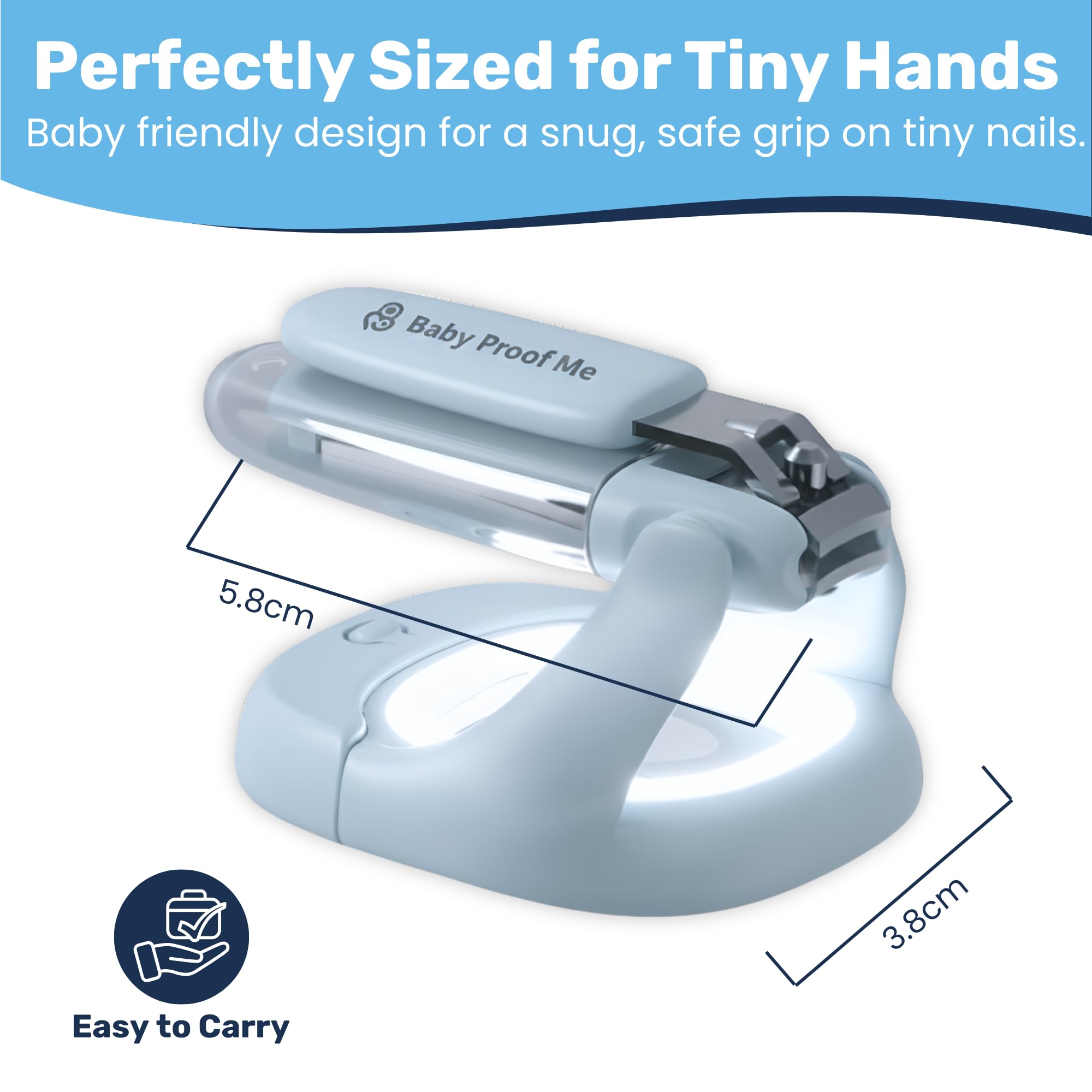 Caja práctica de cuidado de uñas Baby Proof Me para uso seguro.