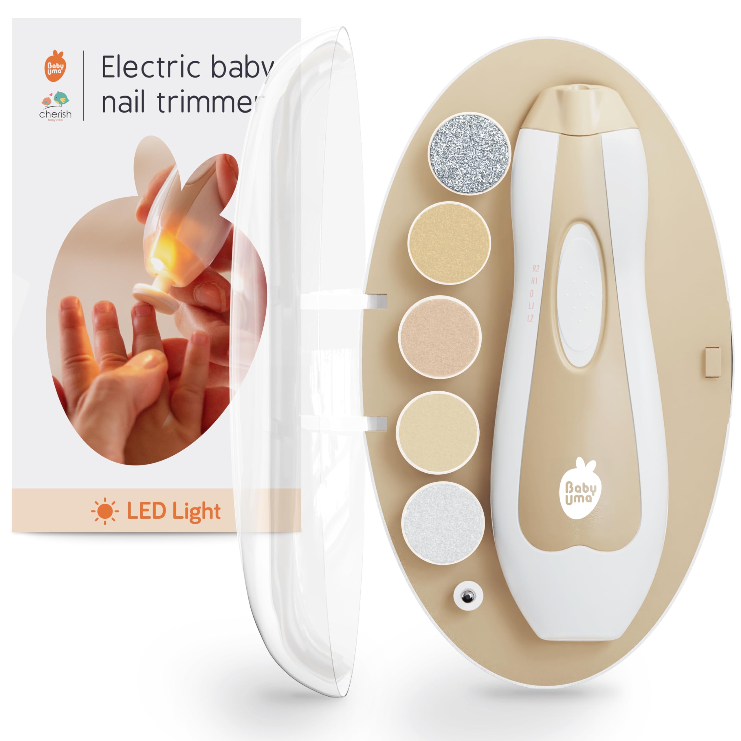 Lima de uñas Baby Uma con luz integrada para ver uñas pequeñas con precisión