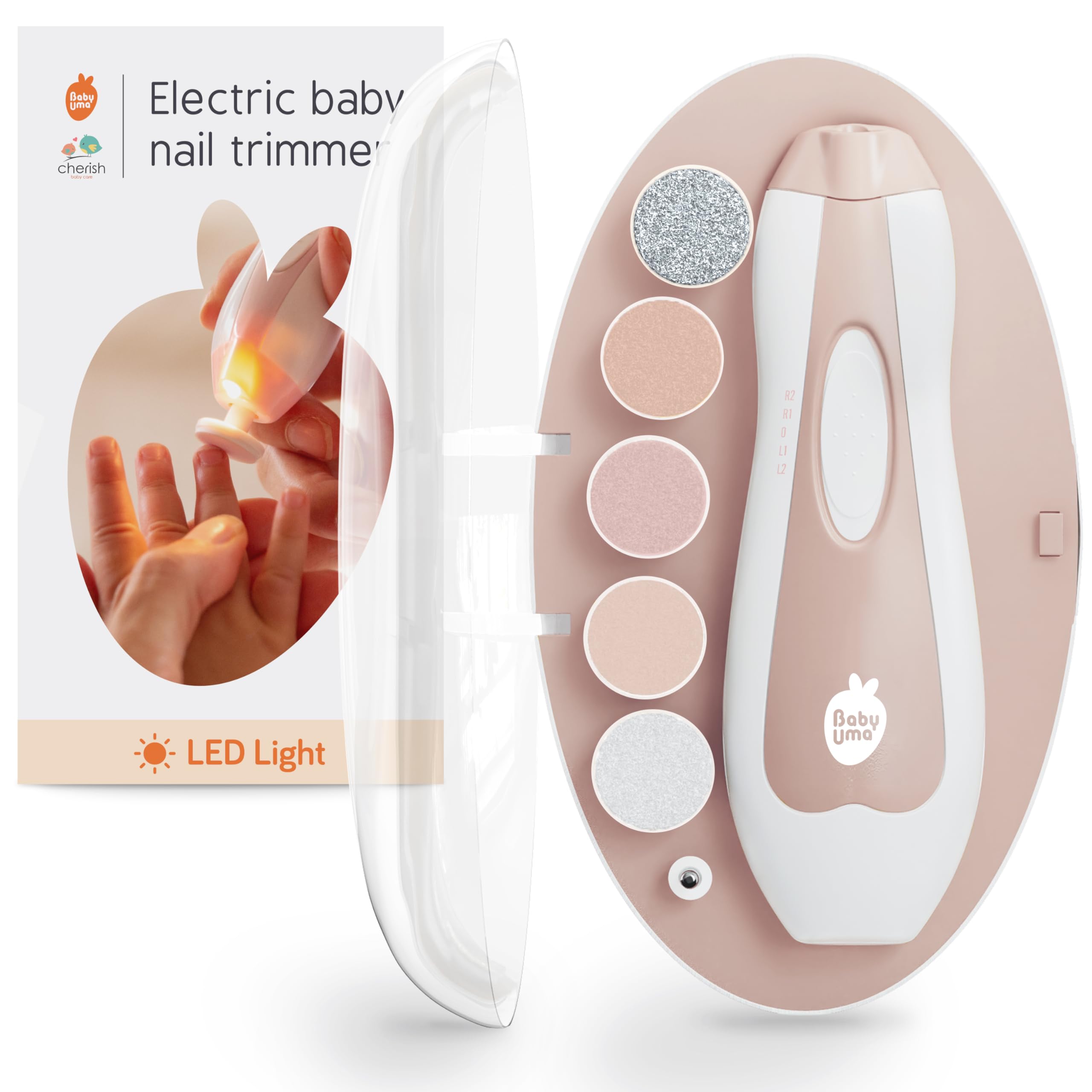 Baby Uma lima uñas eléctrica LED para uñas de bebé, limado suave.