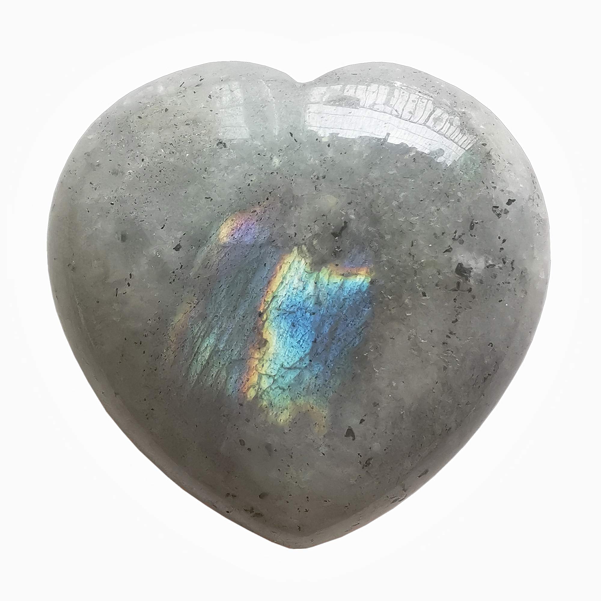 Bacatgem piedra luna palma corazón tallado; serenidad y enfoque durante la meditación.