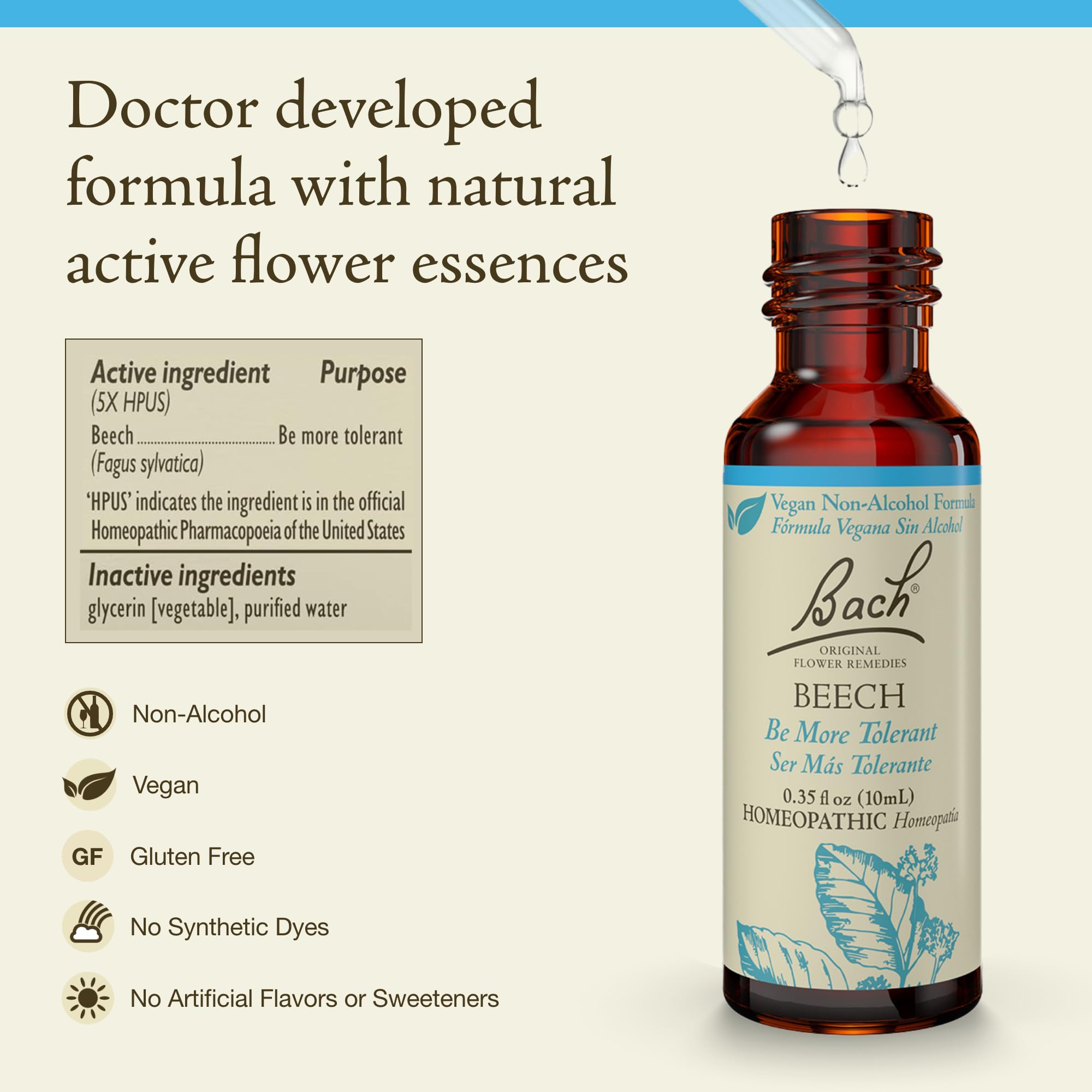 Bach Beech, ingredientes naturales con glicerina vegetal para uso diario