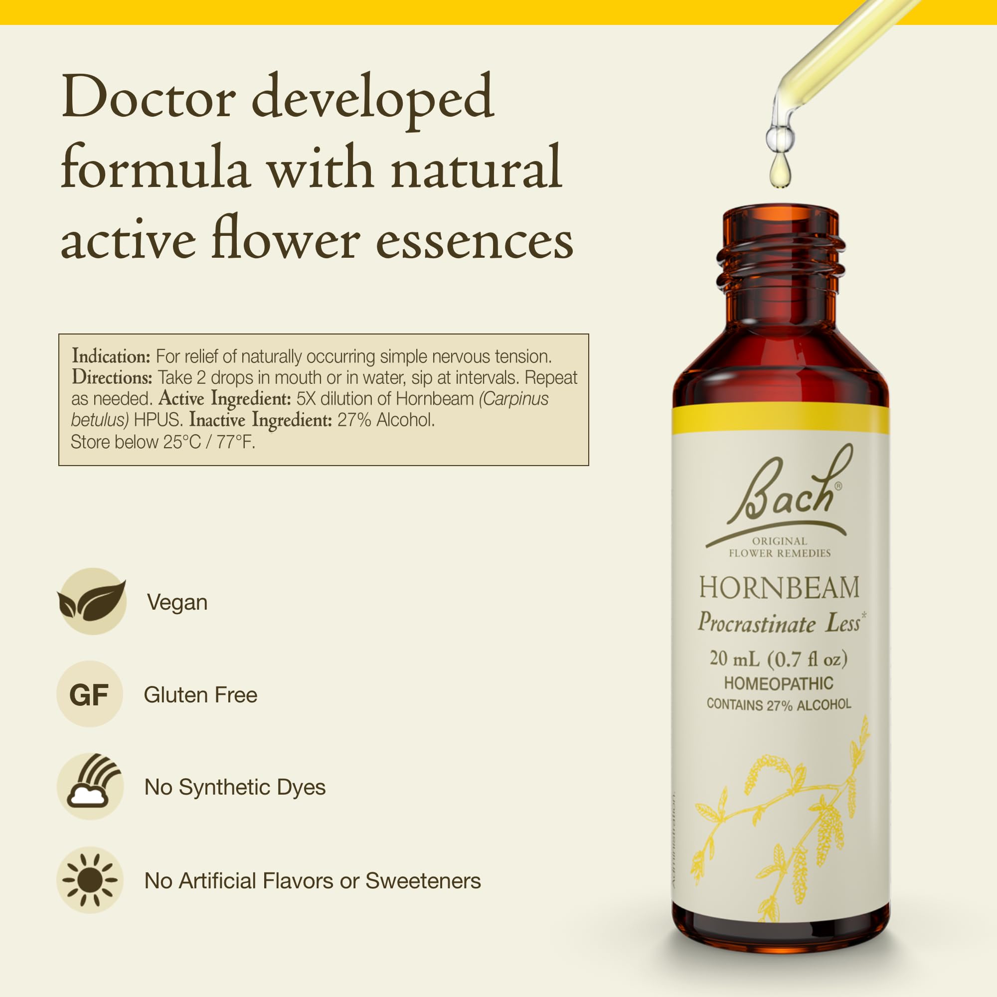 Bach Hornbeam gotero-20ml, dosis rápidas para superar la procrastinación.