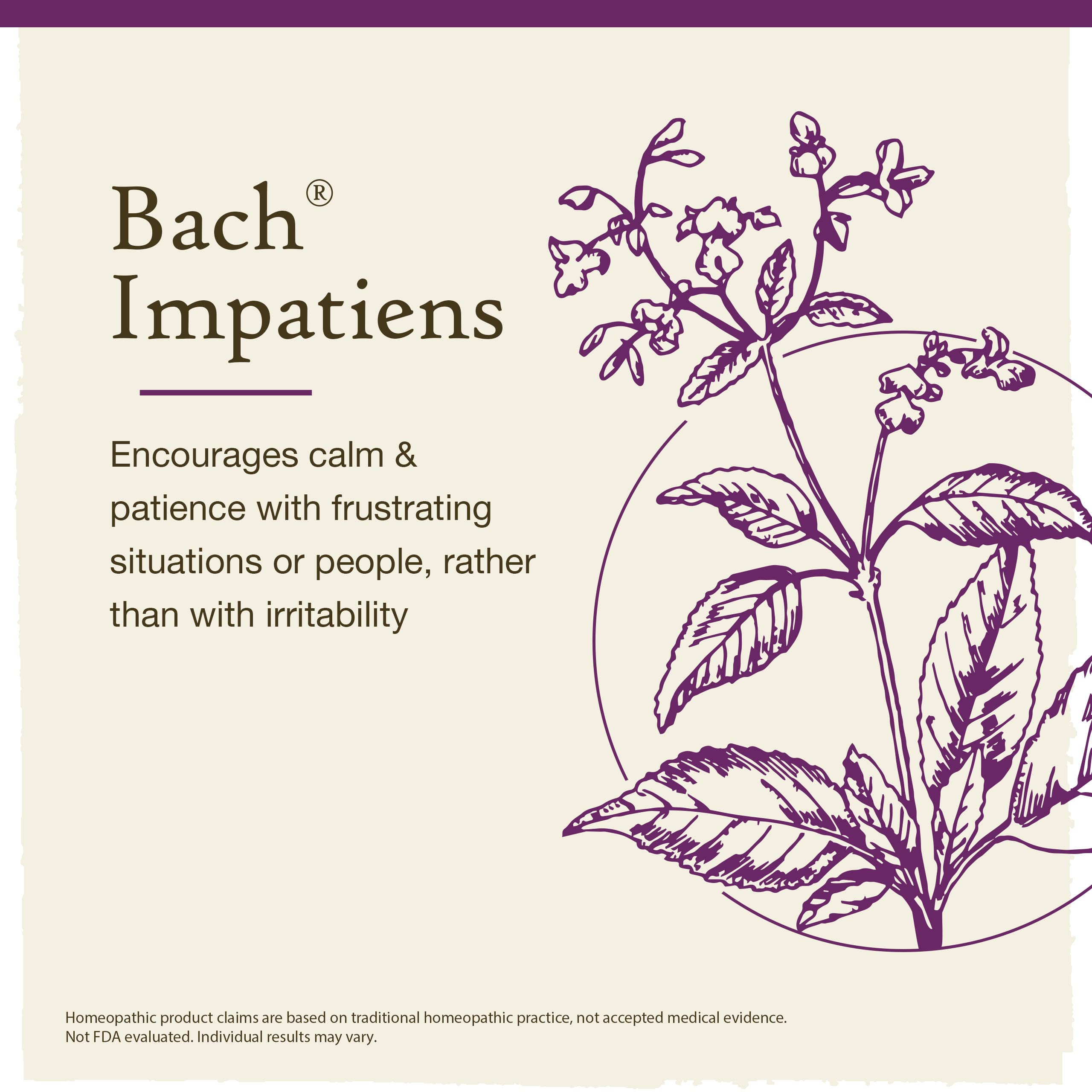 Gotero de 20 ml de Bach Impatiens para dosis rápidas de calma.