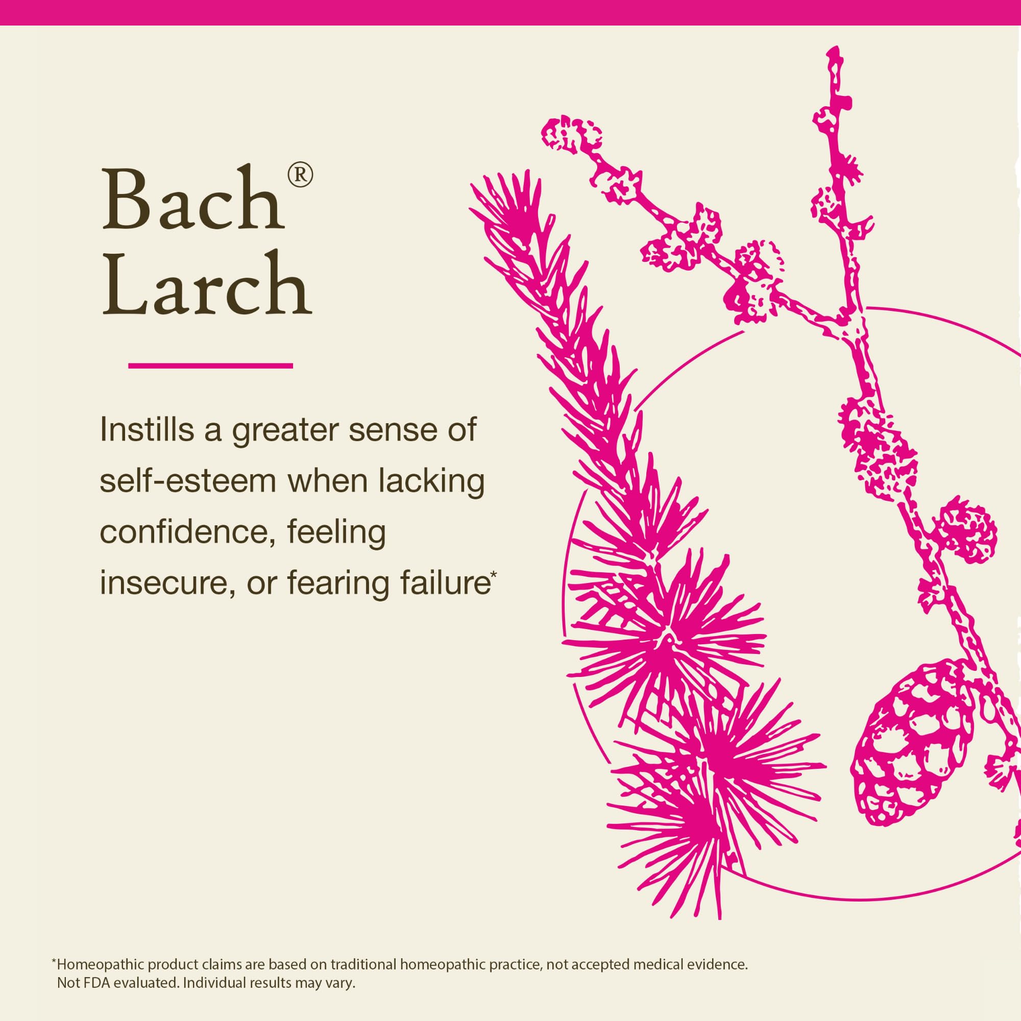 Bach Larch etiqueta de ingredientes destaca fórmula natural y libre de alcohol.