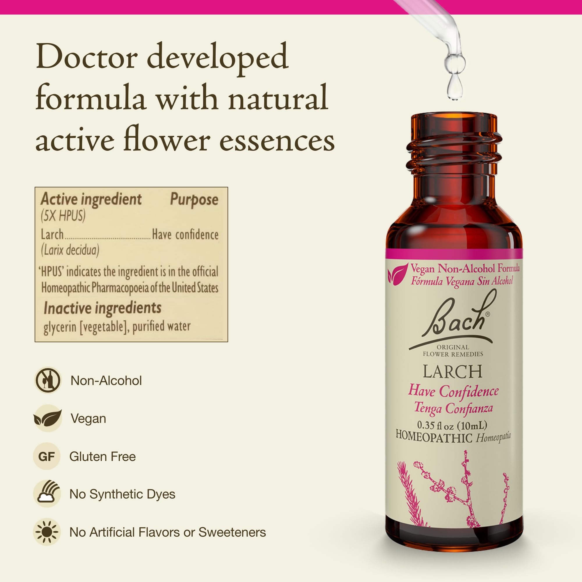 Bach Larch gotero de 10 ml para dosis suaves cuando lo necesitas.