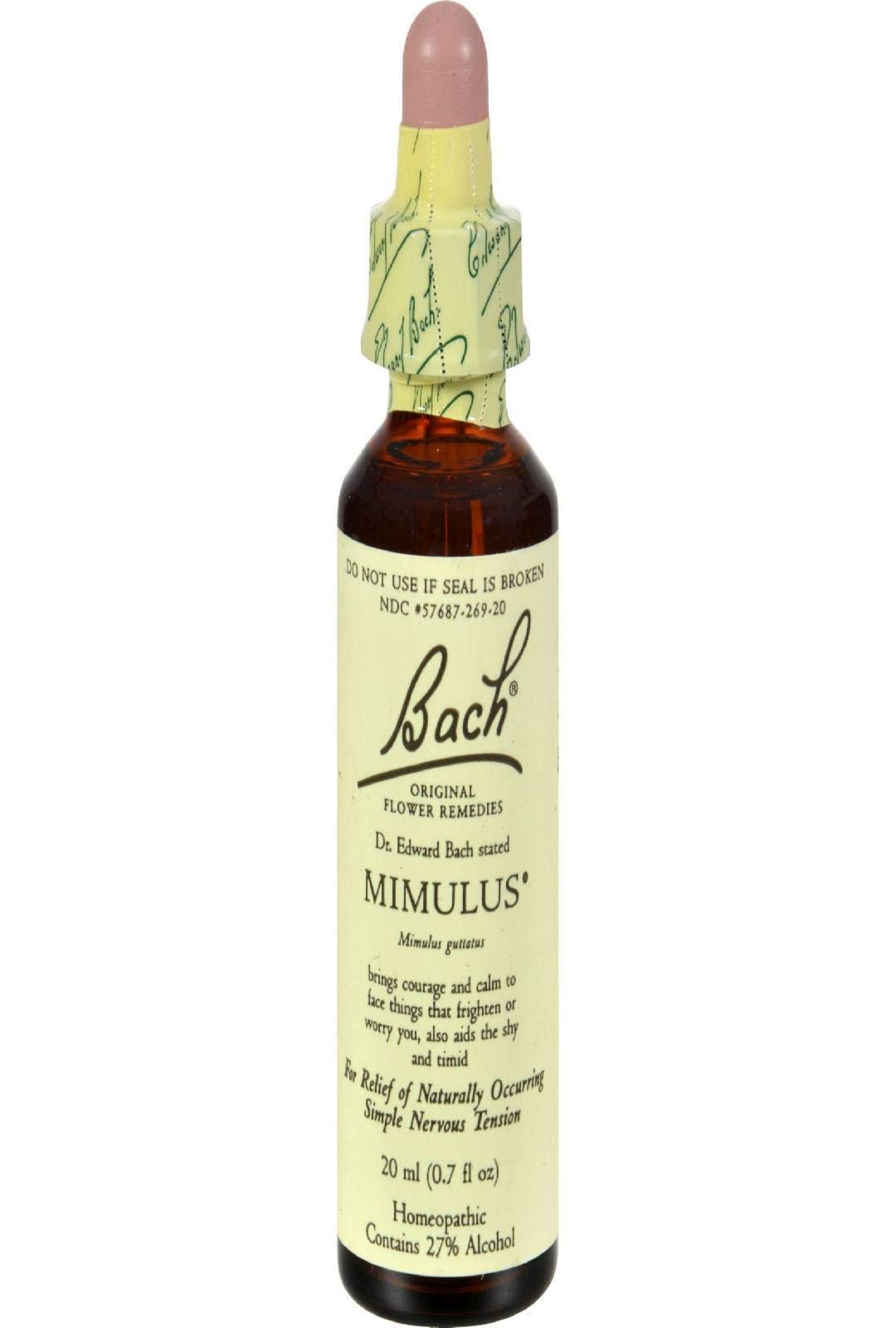 Remedios Bach Mimulus, botella de 20 ml, apoyo emocional para enfrentar miedos diarios.