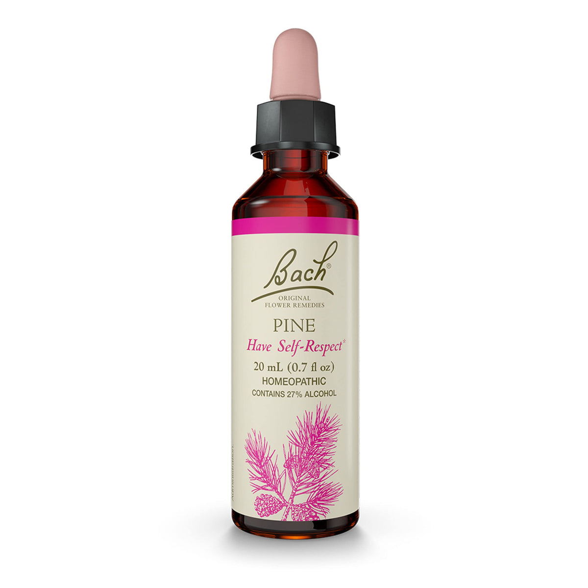 Remedios Florales Bach Pino: frasco de 20 ml para auto-respeto.