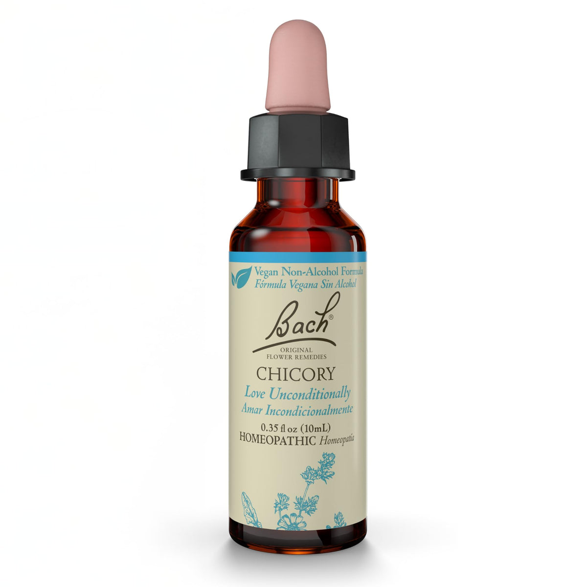 Bach Remedios de Flor Cicoria, botella, apoyo al equilibrio emocional natural.
