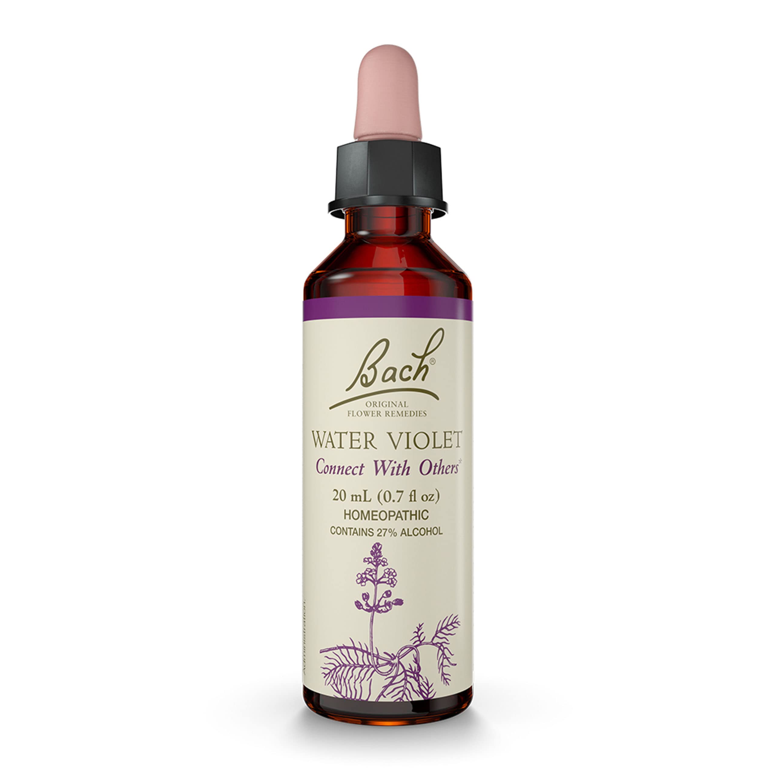 Bach Violeta de Agua, botella de 20 mL, facilita conectar con otros.