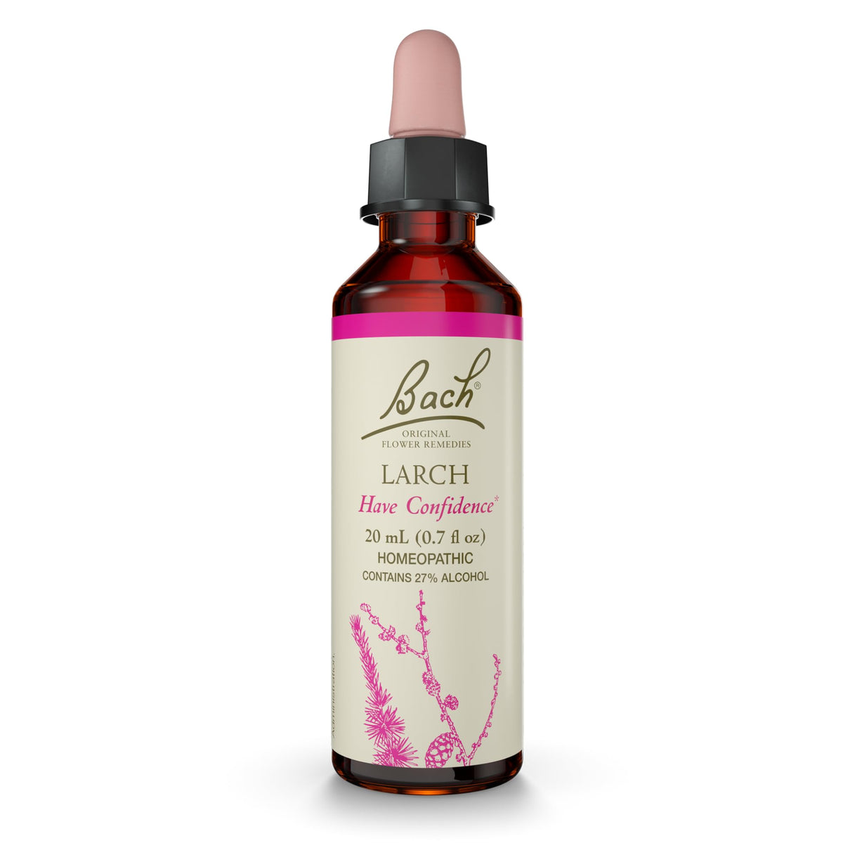Bach Remedios Florales Alerce frasco gotero de 20 ml para fomentar la confianza al afrontar nuevas situaciones.