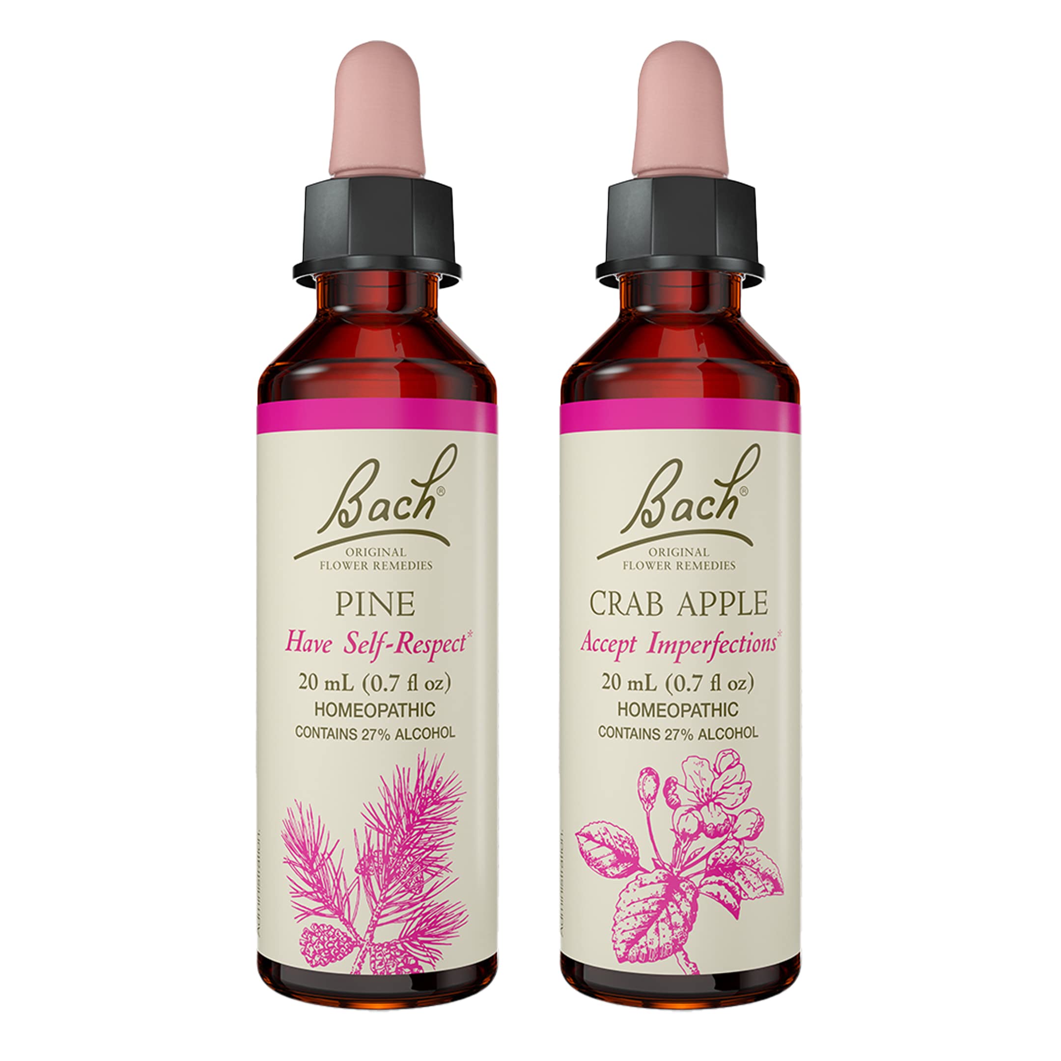 Remedios florales Bach, botella con gotero de 20 ml, apoyo suave para equilibrio emocional.