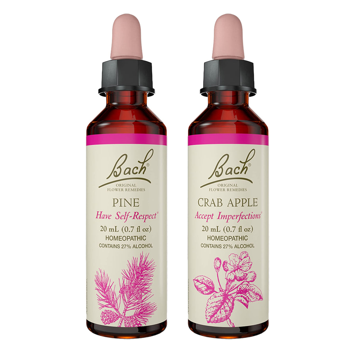 Remedios florales Bach, botella con gotero de 20 ml, apoyo suave para equilibrio emocional.