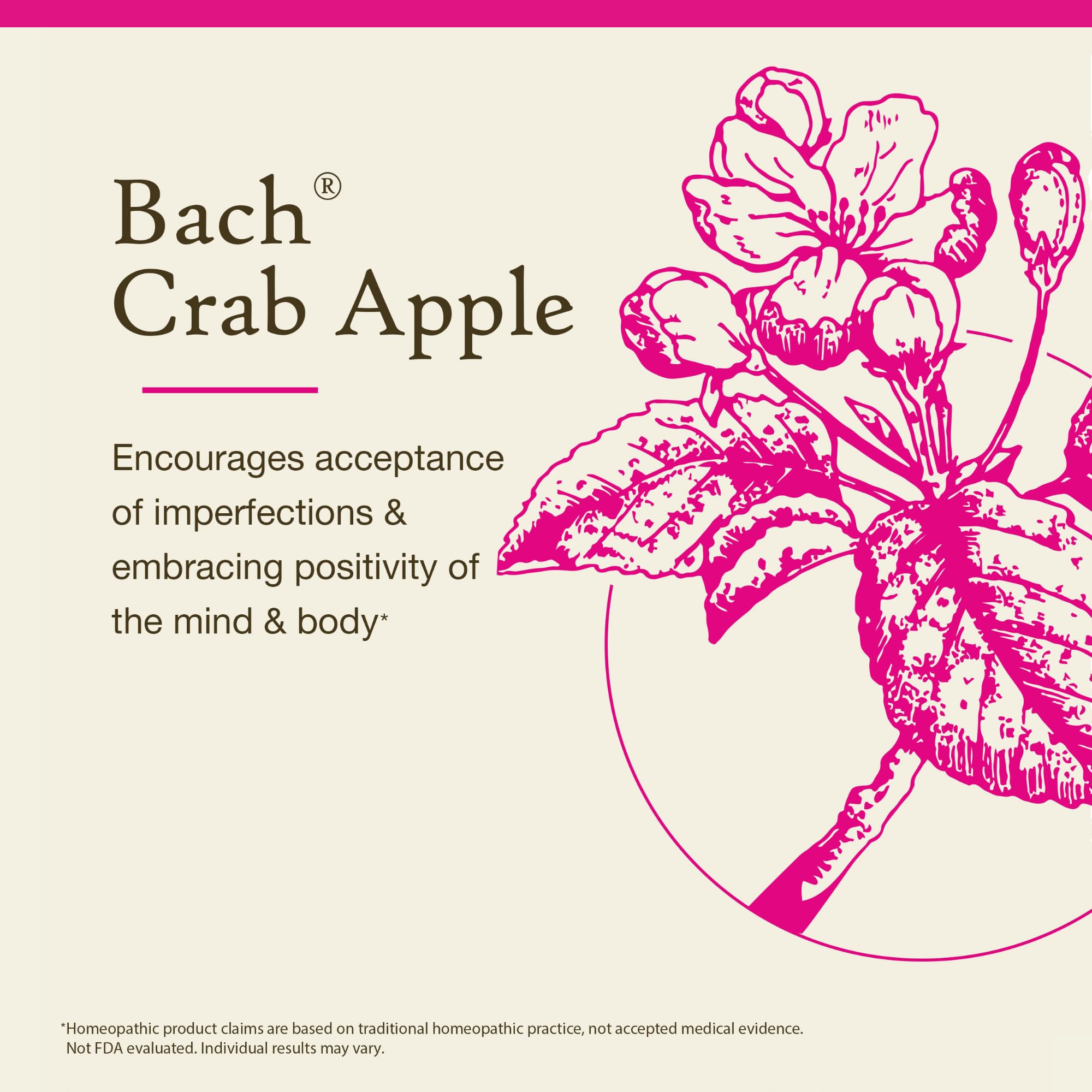 Bach Remedios Florales Manzano Silvestre, etiqueta, fácil identificación de fórmula sin alcohol.