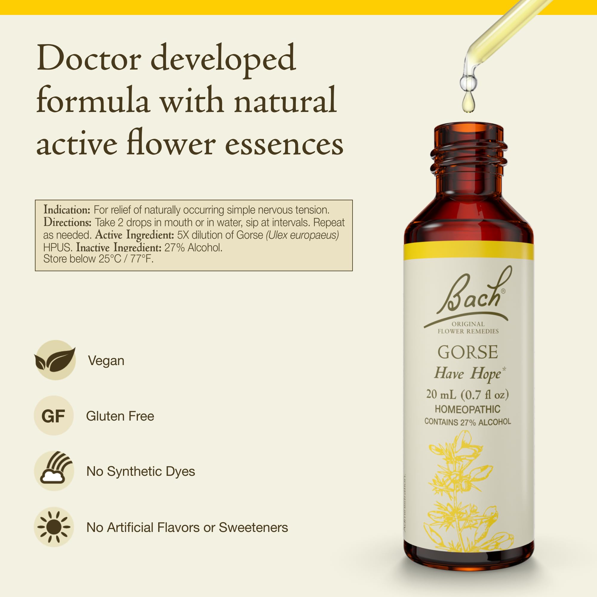 Bach Remedios Florales Originales Gorse etiqueta frontal para uso diario