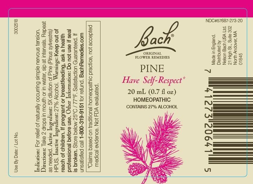 Remedios florales Bach Pino, etiqueta de la botella para auto-respeto suave