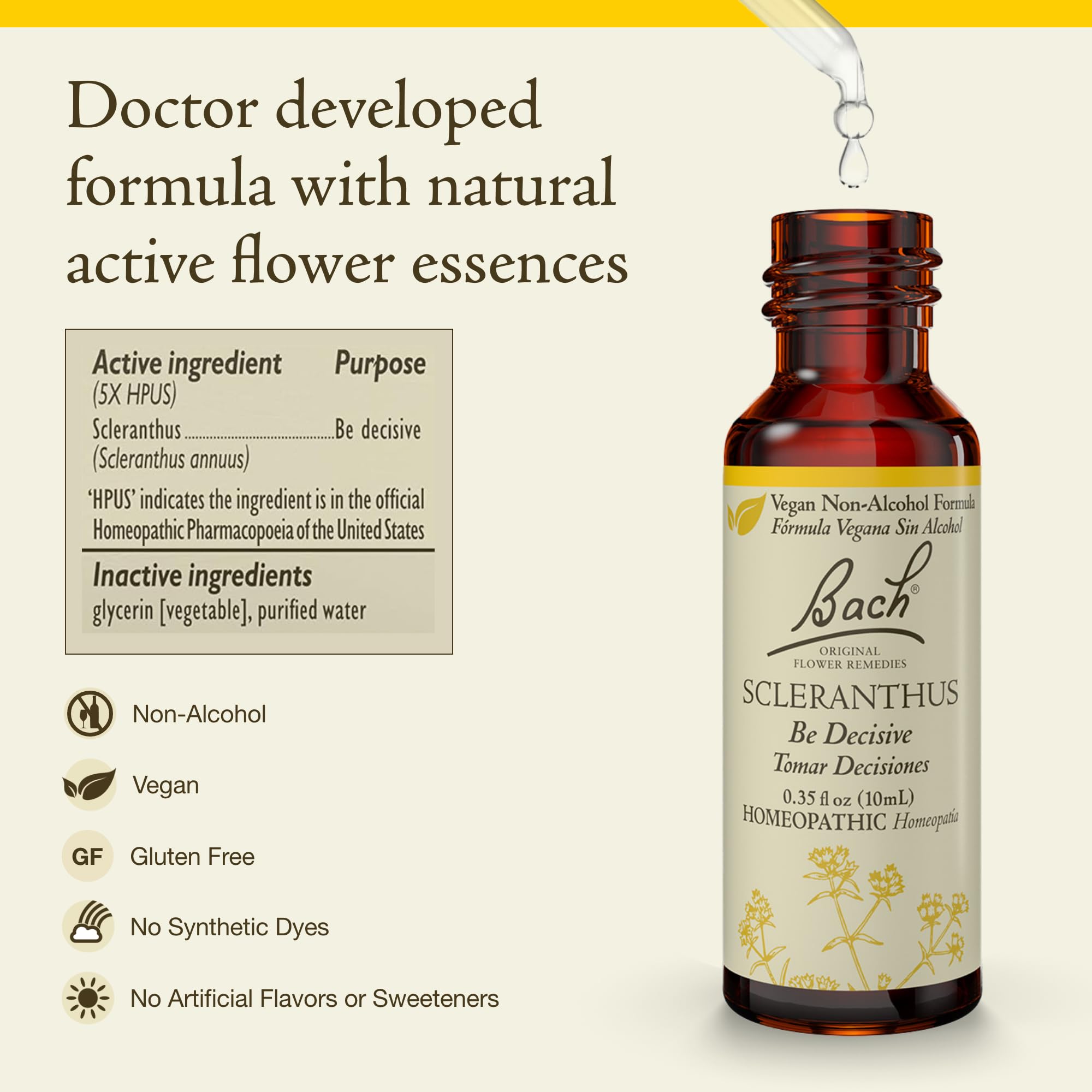 Bach Remedios Florales Scleranthus: etiqueta y detalle para decisión consciente.