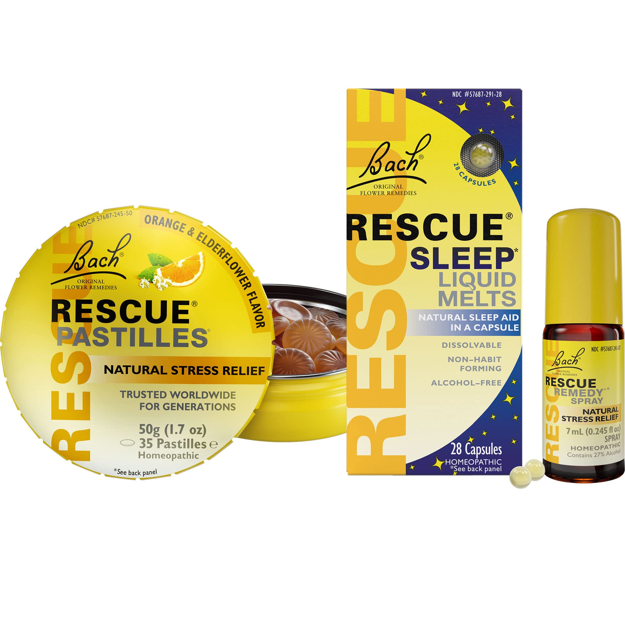 Pastillas Rescue de Bach sabor naranja y flor de saúco, apoyo para momentos de estrés