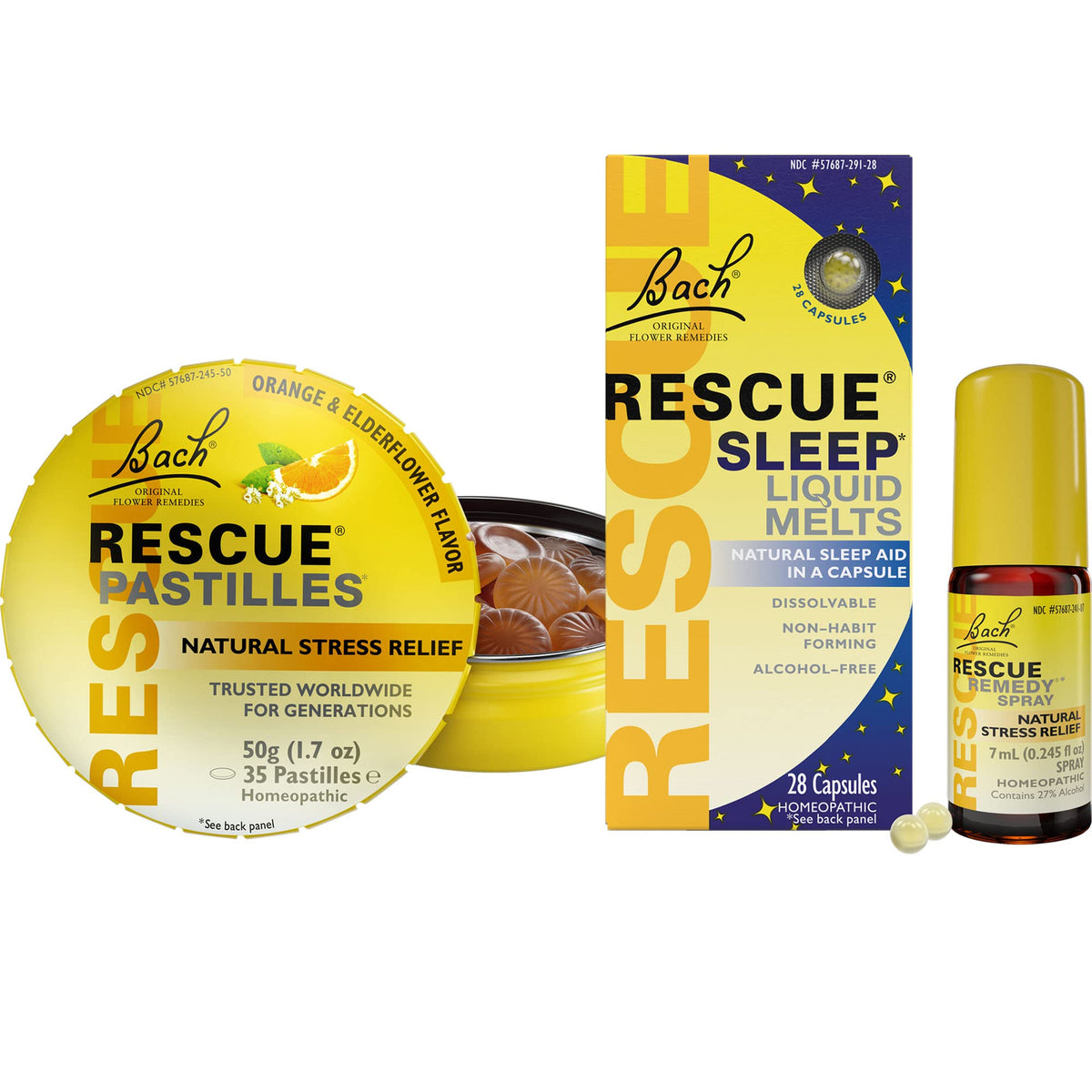 Pastillas Rescue de Bach sabor naranja y flor de saúco, apoyo para momentos de estrés