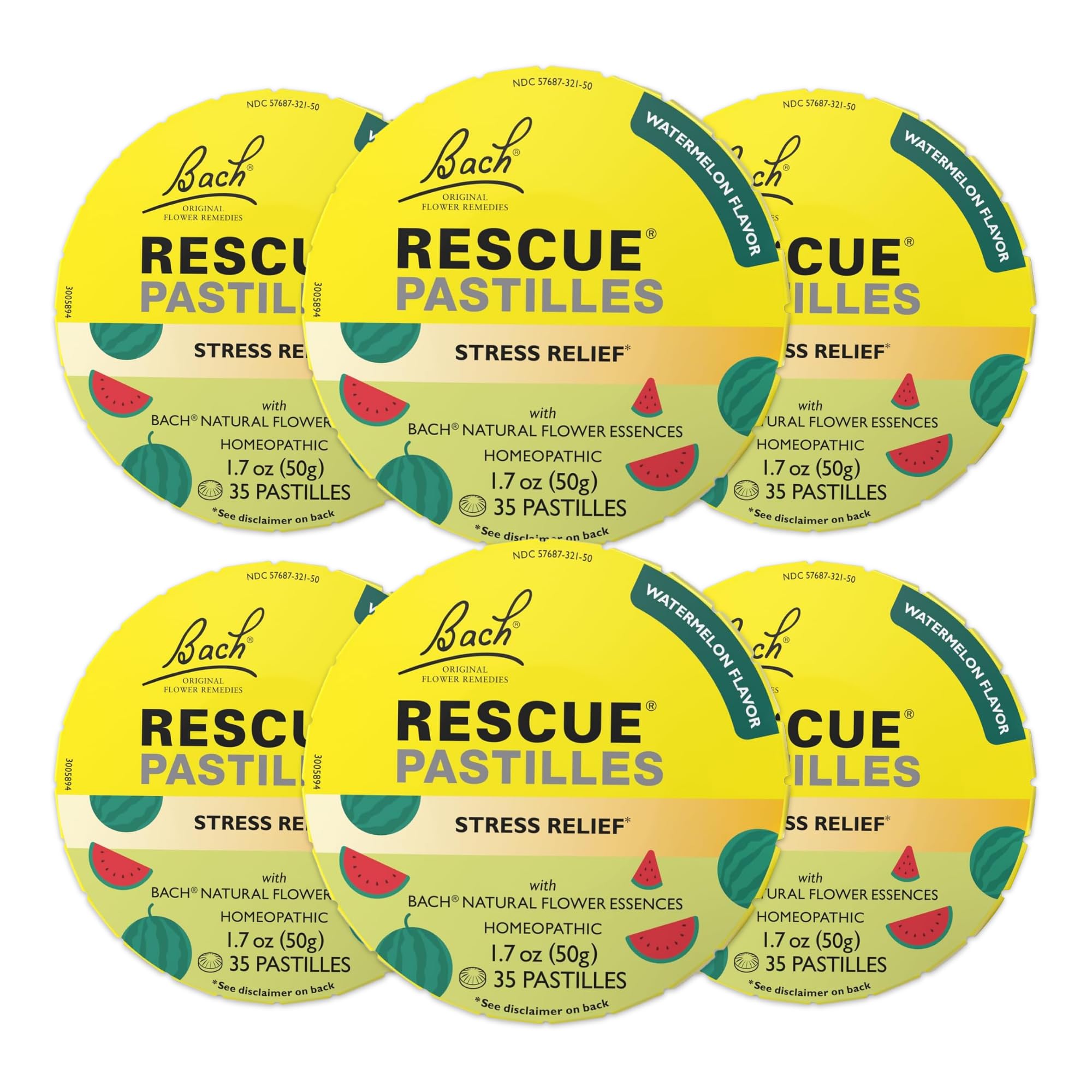 Bach Rescue Pastilles sabor sandía en lata, para manejo del estrés diario.