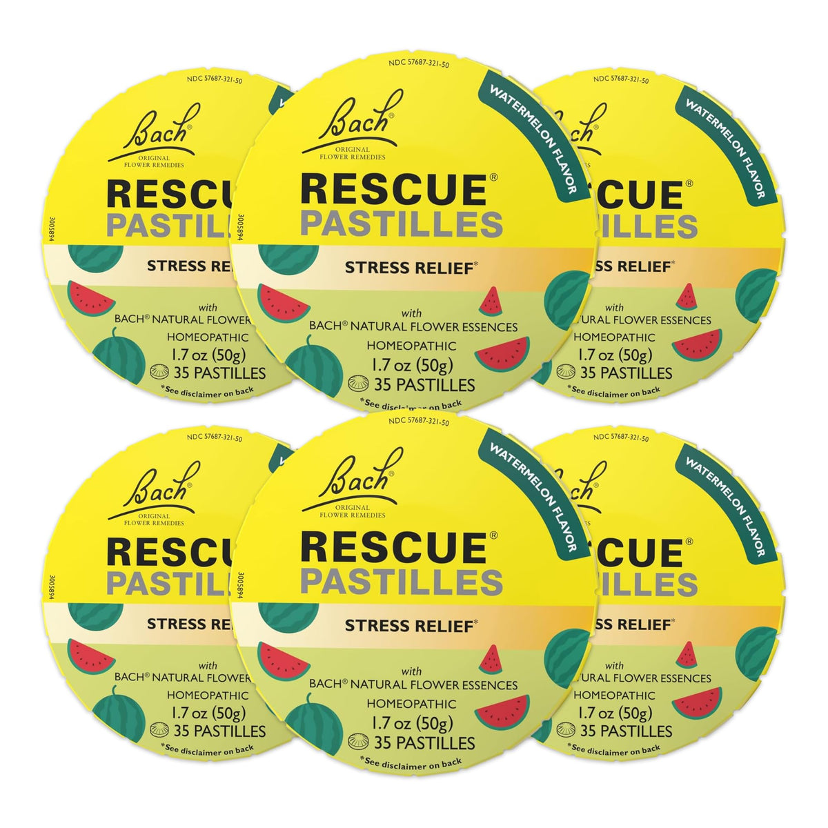 Bach Rescue Pastilles sabor sandía en lata, para manejo del estrés diario.