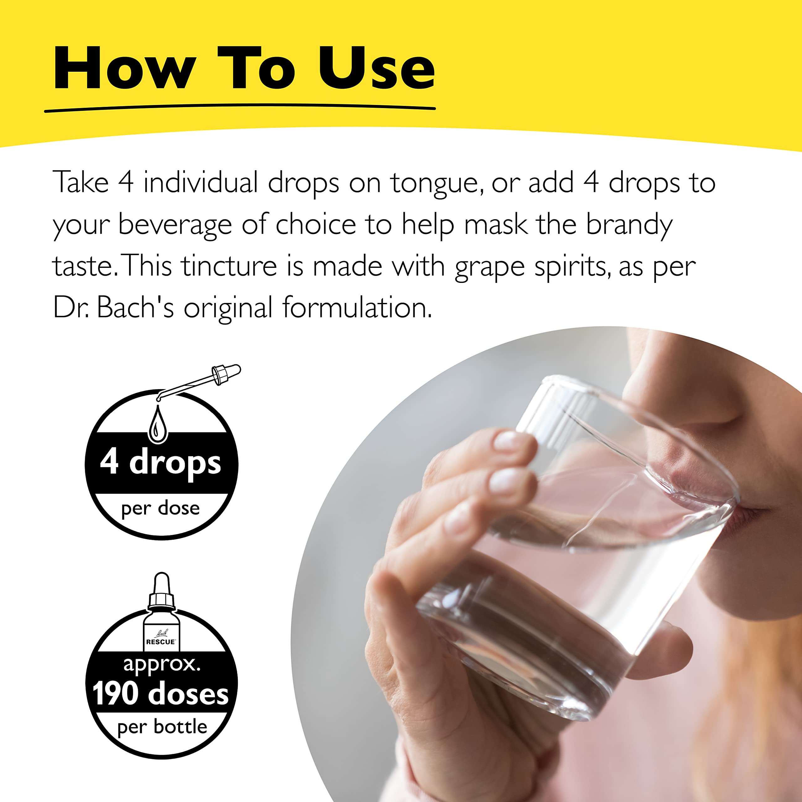Bach Rescue Remedy dosis-gotas: cuatro gotas en lengua para un impulso suave de bienestar.