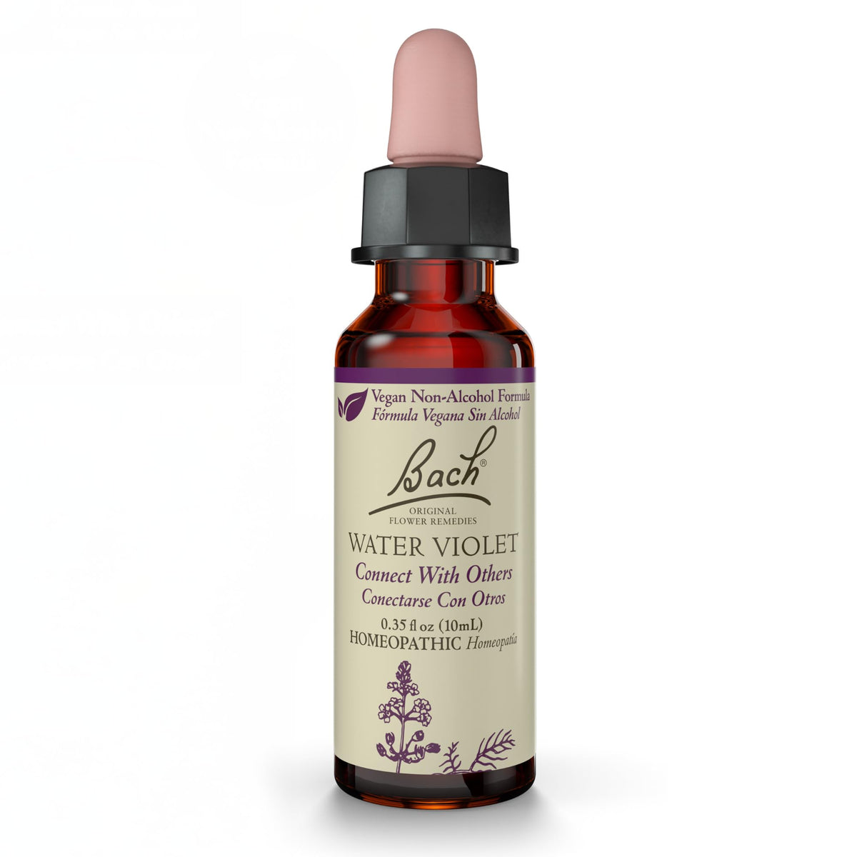 Remedios Florales Bach Violeta de Agua, botella sin alcohol, favorece la conexión serena.